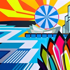 "Santa Monica" - Original Graphic Painting on Wood - Neon Colors / Spray Paint