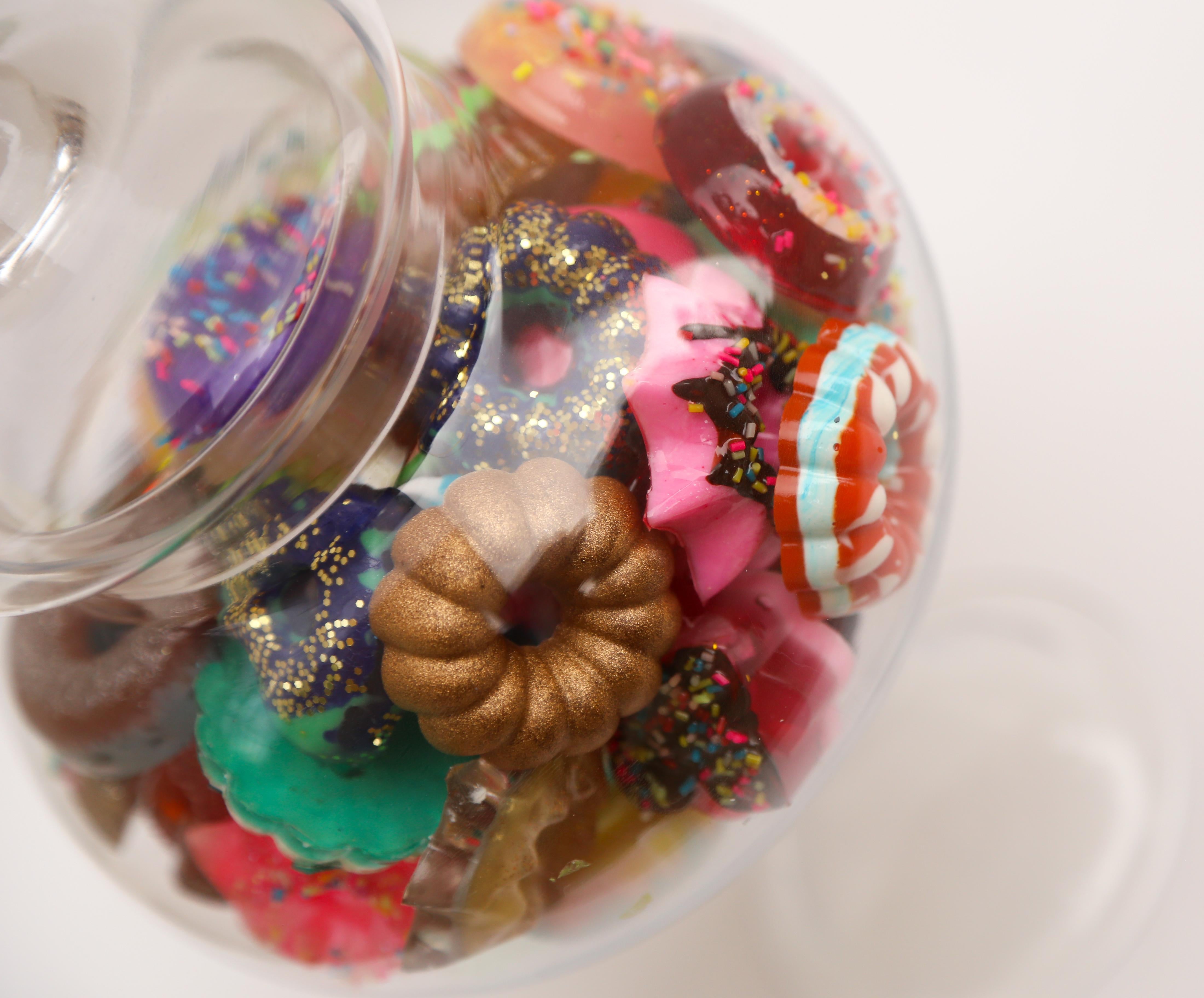 Donut Jar - Handmade Mini Resin Donuts in Glass Candy Jar / colorful  - Pop Art Sculpture by Betsy Enzensberger
