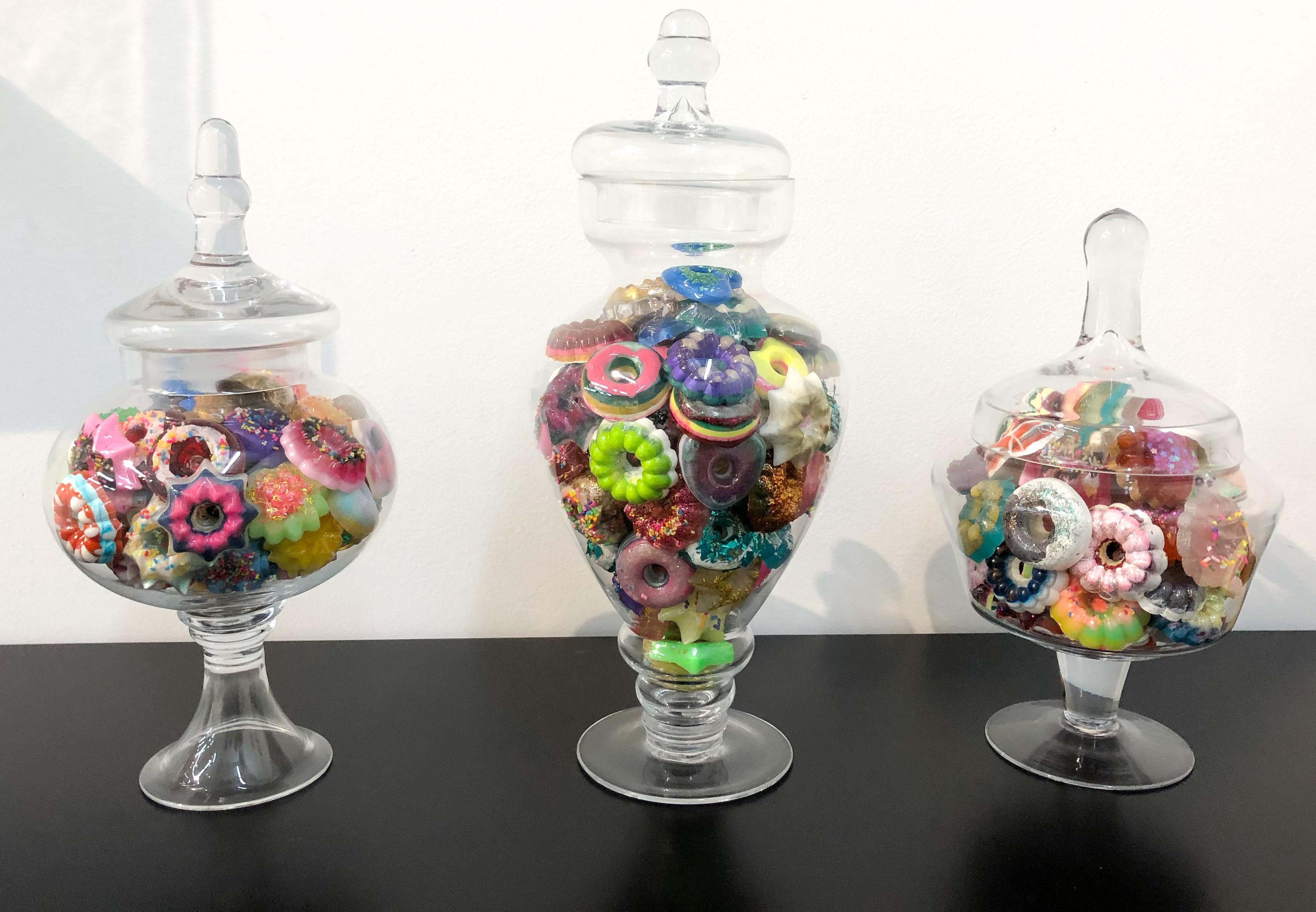 Donut Jar - Handmade Mini Resin Donuts in Glass Candy Jar / colorful  2