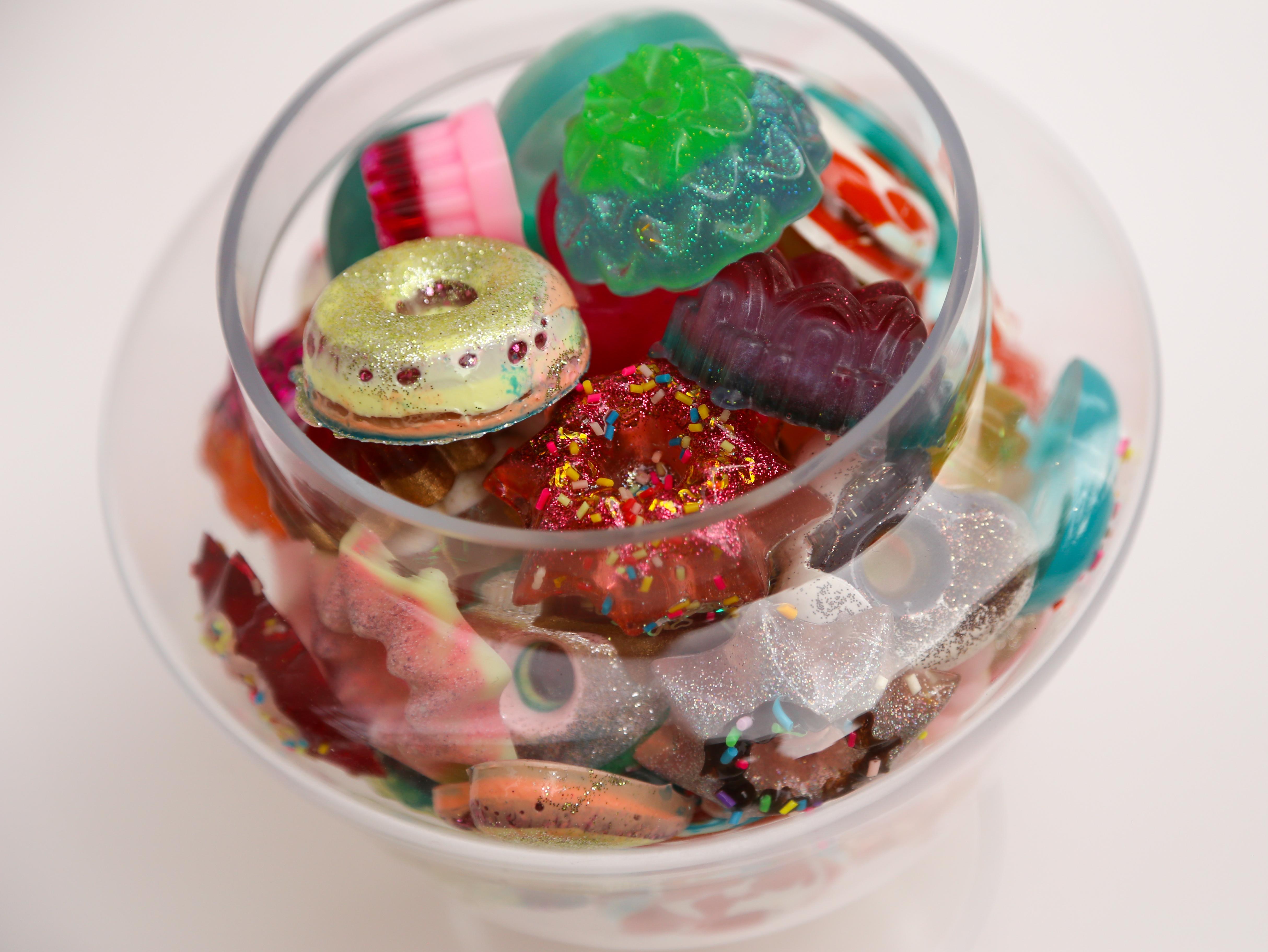 Donut Jar - Handmade Mini Resin Donuts in Glass Candy Jar / colorful  - Sculpture by Betsy Enzensberger