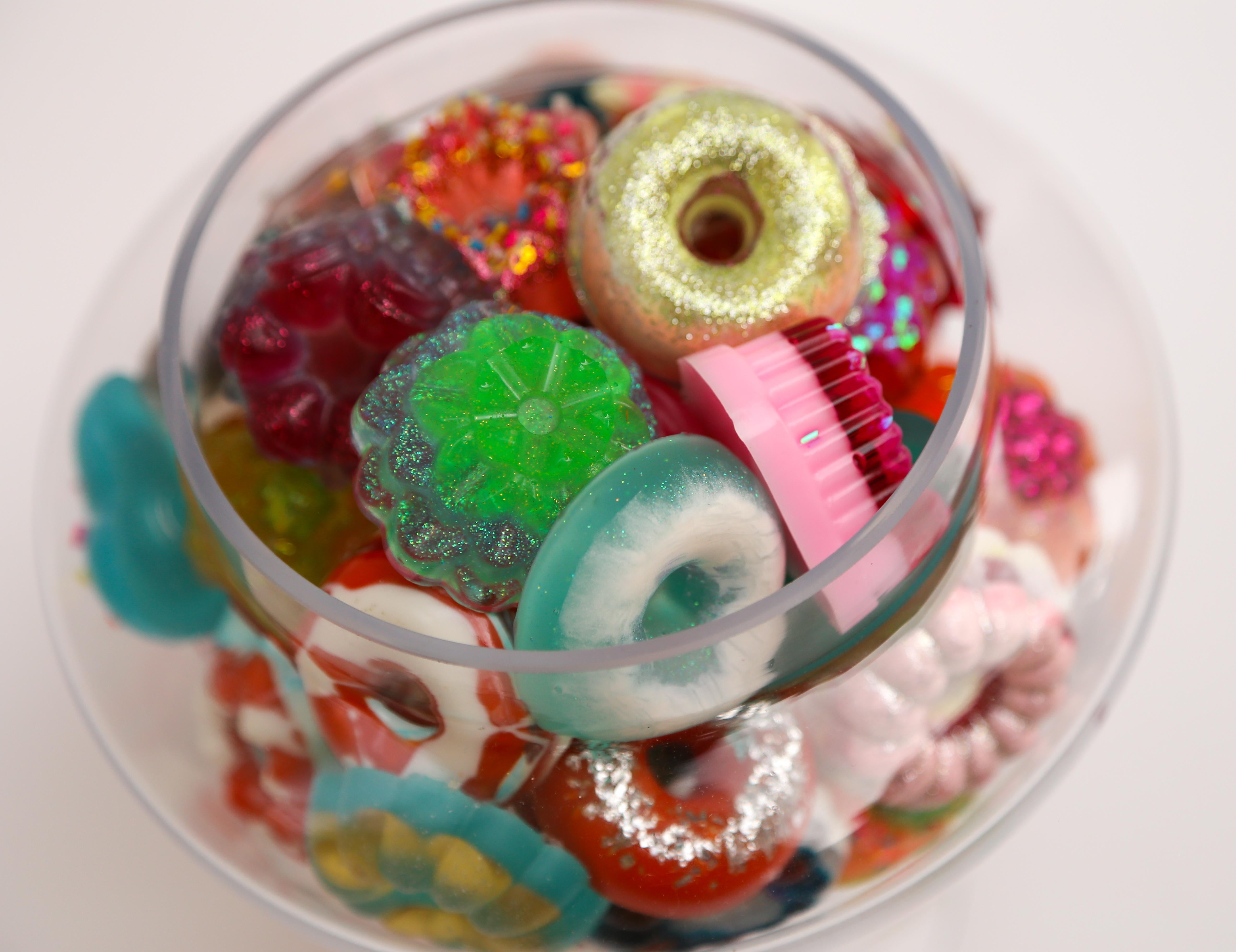 Donut Jar - Handmade Mini Resin Donuts in Glass Candy Jar / colorful  - Pop Art Sculpture by Betsy Enzensberger