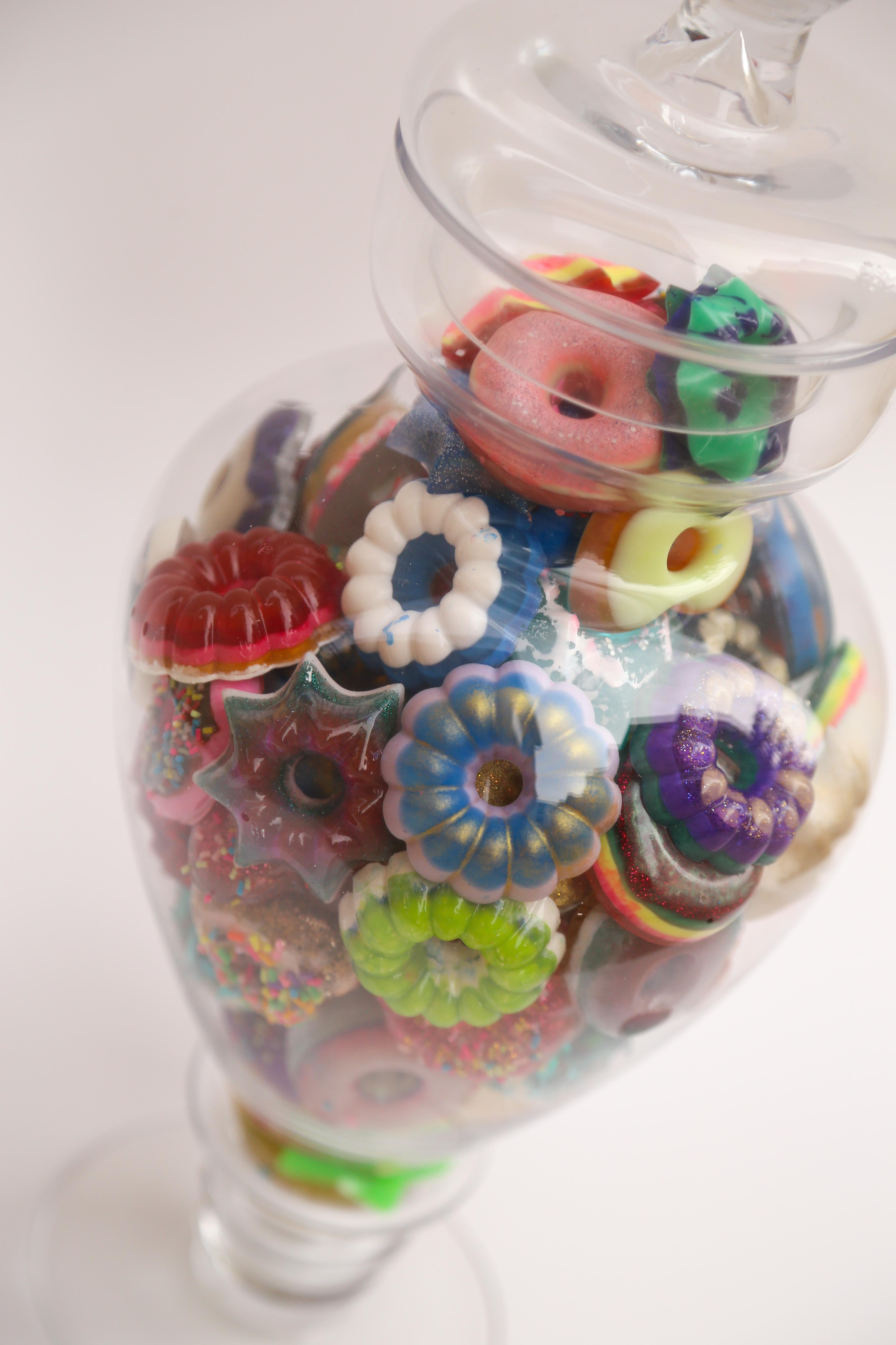 Donut Jar - Handmade Mini Resin Donuts in Glass Candy Jar / colorful  - Sculpture by Betsy Enzensberger