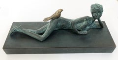 "Reclining Figure with Bird" - Original Bronze Sculpture by Hadiya Finley