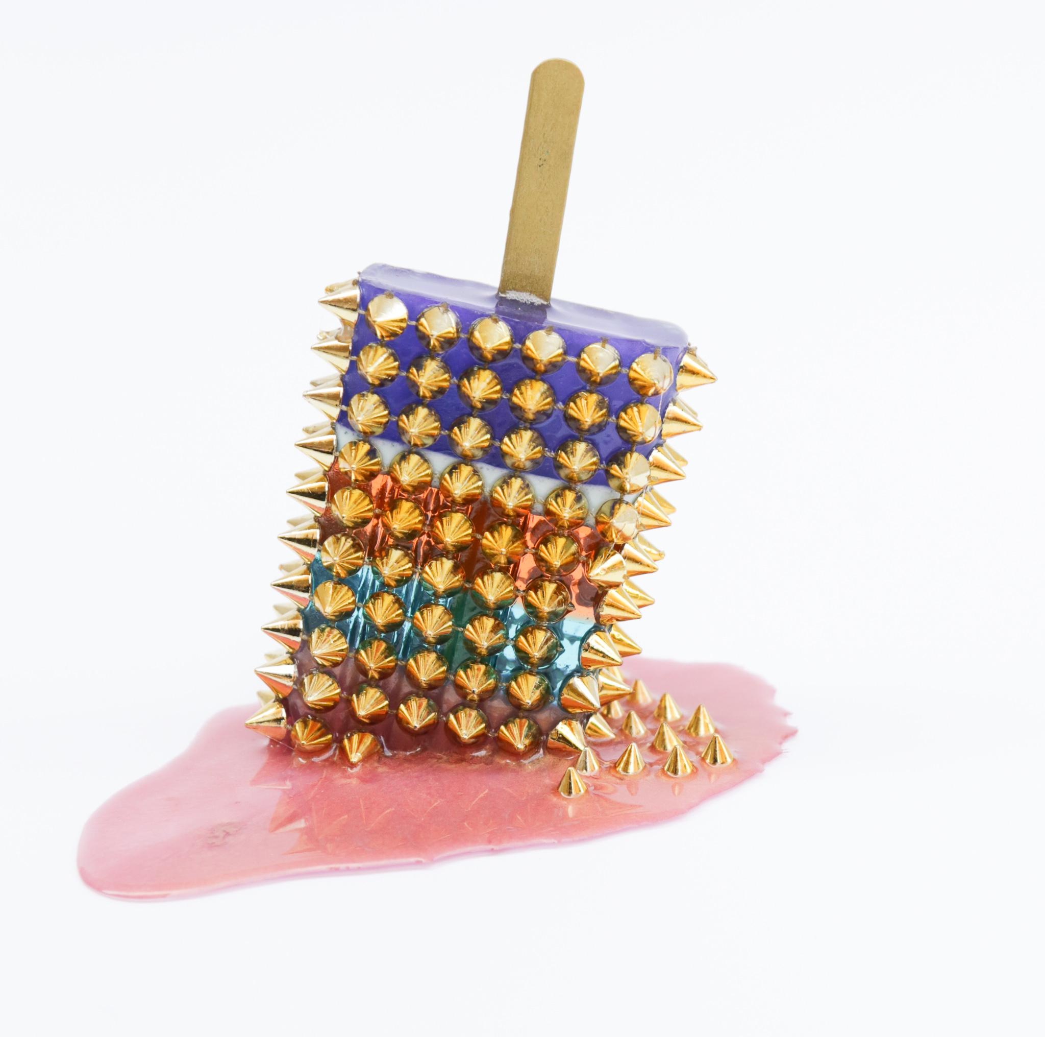 This is a brand new, original resin sculpture by Betsy Enzensberger. It was made with resin, glitter, ink and golden resin spikes.  This is a life-size sculpture, weighing just a couple of ounces. It's the perfect POP to any home.

Betsy