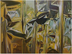 "Untitled" - Original Oil Painting by Go Woon Choi - Crinkled Green/Gold Foil