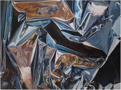 "Untitled" - Original Oil Painting by Go Woon Choi - Crinkled Blue Metal Foil