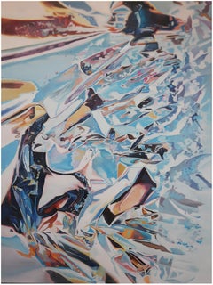 "Untitled" - Original Oil Painting by Go Woon Choi - Crinkled Blue Metal Foil