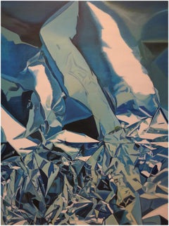 "Untitled" - Original Oil Painting by Go Woon Choi - Crinkled Blue Metal Foil