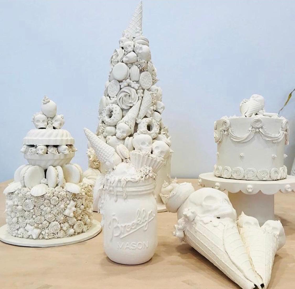 Ice Cream Float - Original Porcelain Sculpture by Jacqueline Tse - Skull For Sale 1