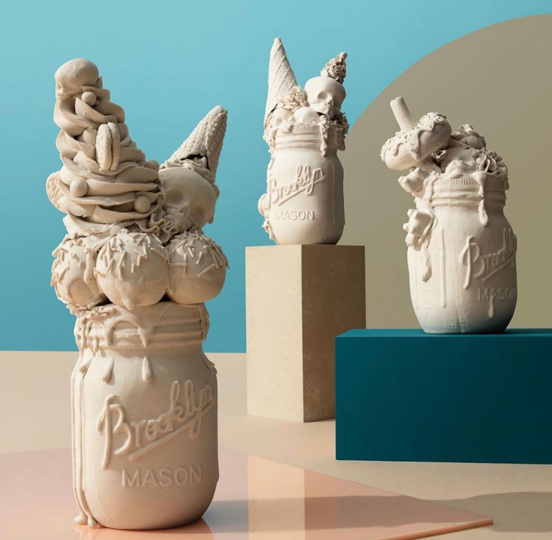 Ice Cream Float - Original Porcelain Sculpture by Jacqueline Tse - Skull For Sale 2