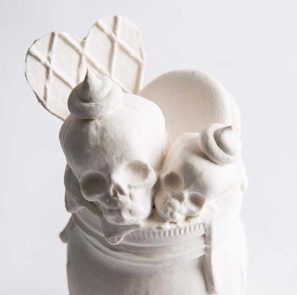 Ice Cream Float - Original Porcelain Sculpture by Jacqueline Tse - Skull For Sale 3