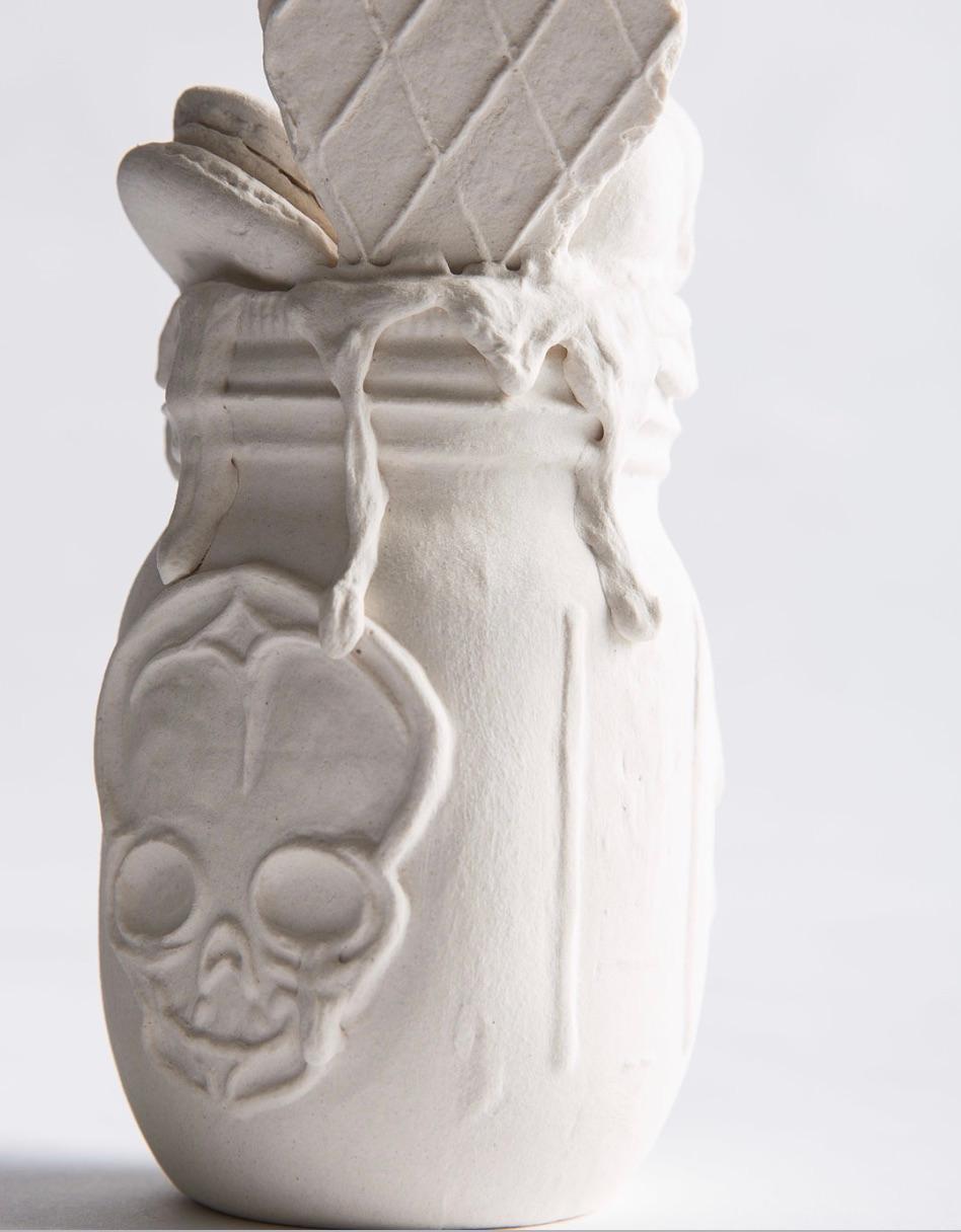 Ice Cream Float - Original Porcelain Sculpture by Jacqueline Tse - Skull For Sale 4