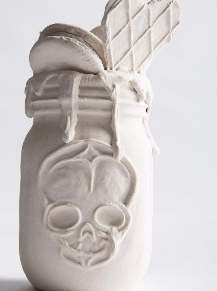 Ice Cream Float - Original Porcelain Sculpture by Jacqueline Tse - Skull For Sale 6