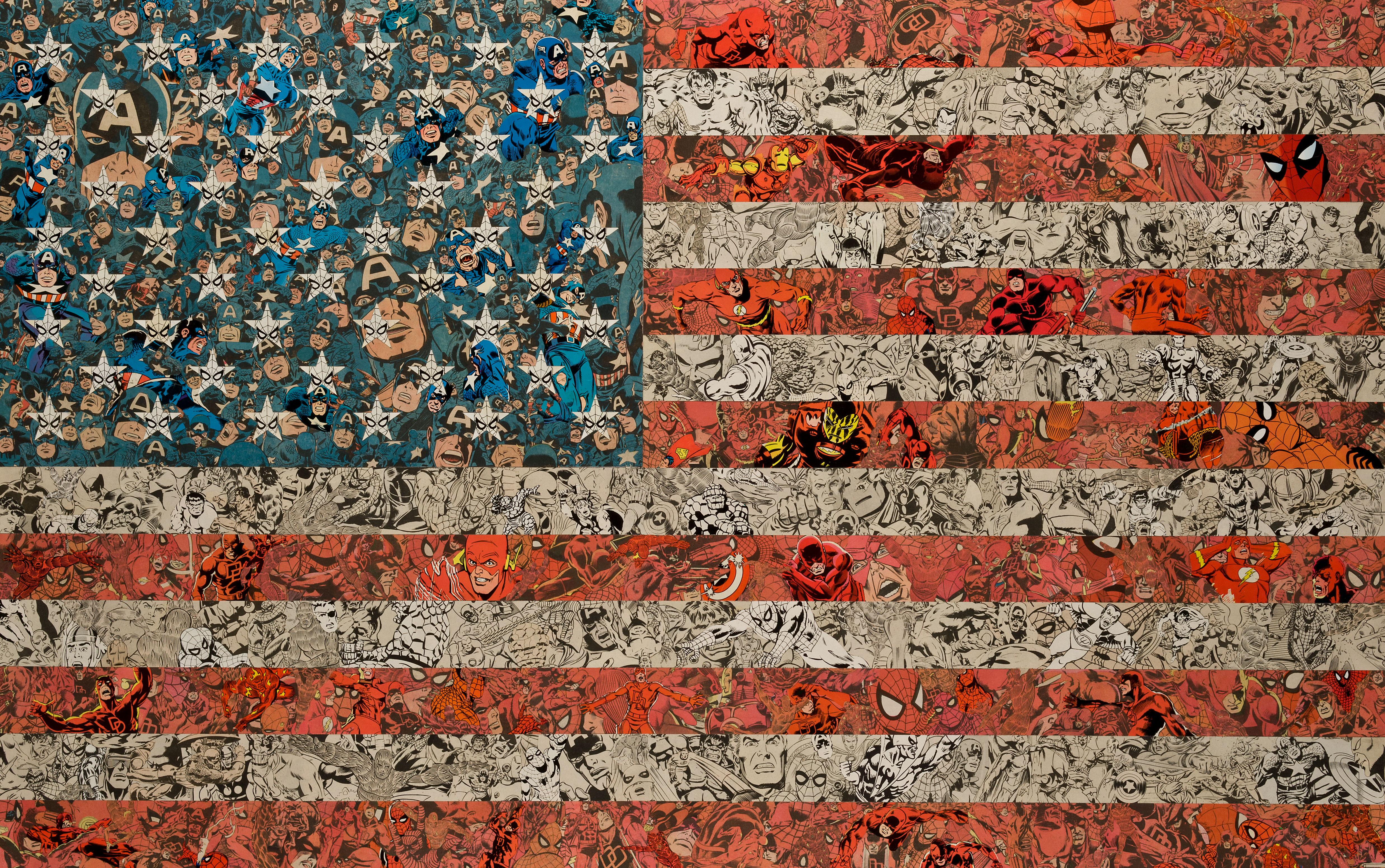 Unknown Figurative Print - Patriots - American Culture, Pop Culture, Flag, Collage, Comic, USA, Red