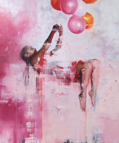 Queen Of The Wild Frontier - Pink, Contemporary, Street Art, Balloon, Girl, 