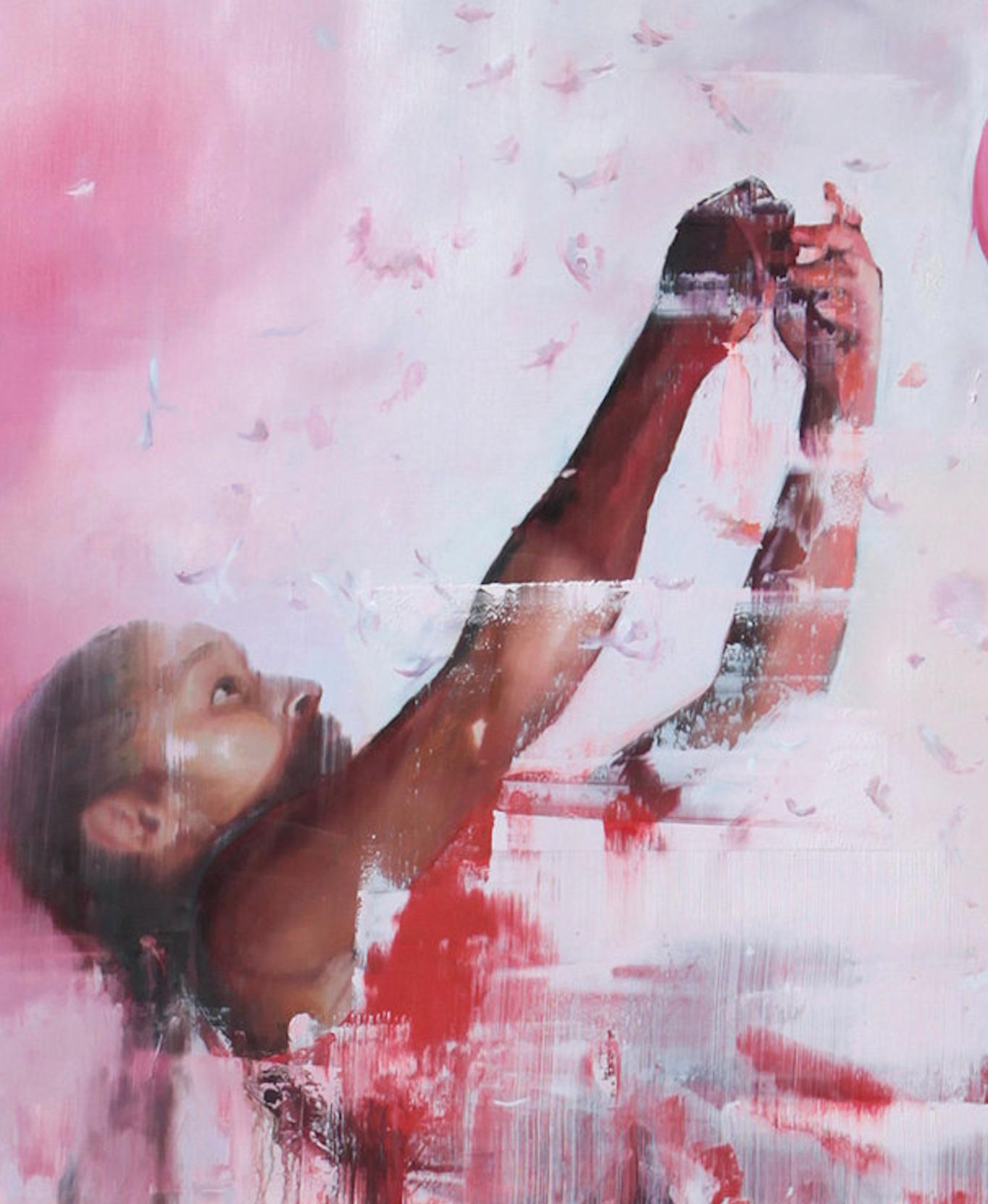 Queen Of The Wild Frontier - Pink, Contemporary, Street Art, Balloon, Girl,  - Print by Chloe Early