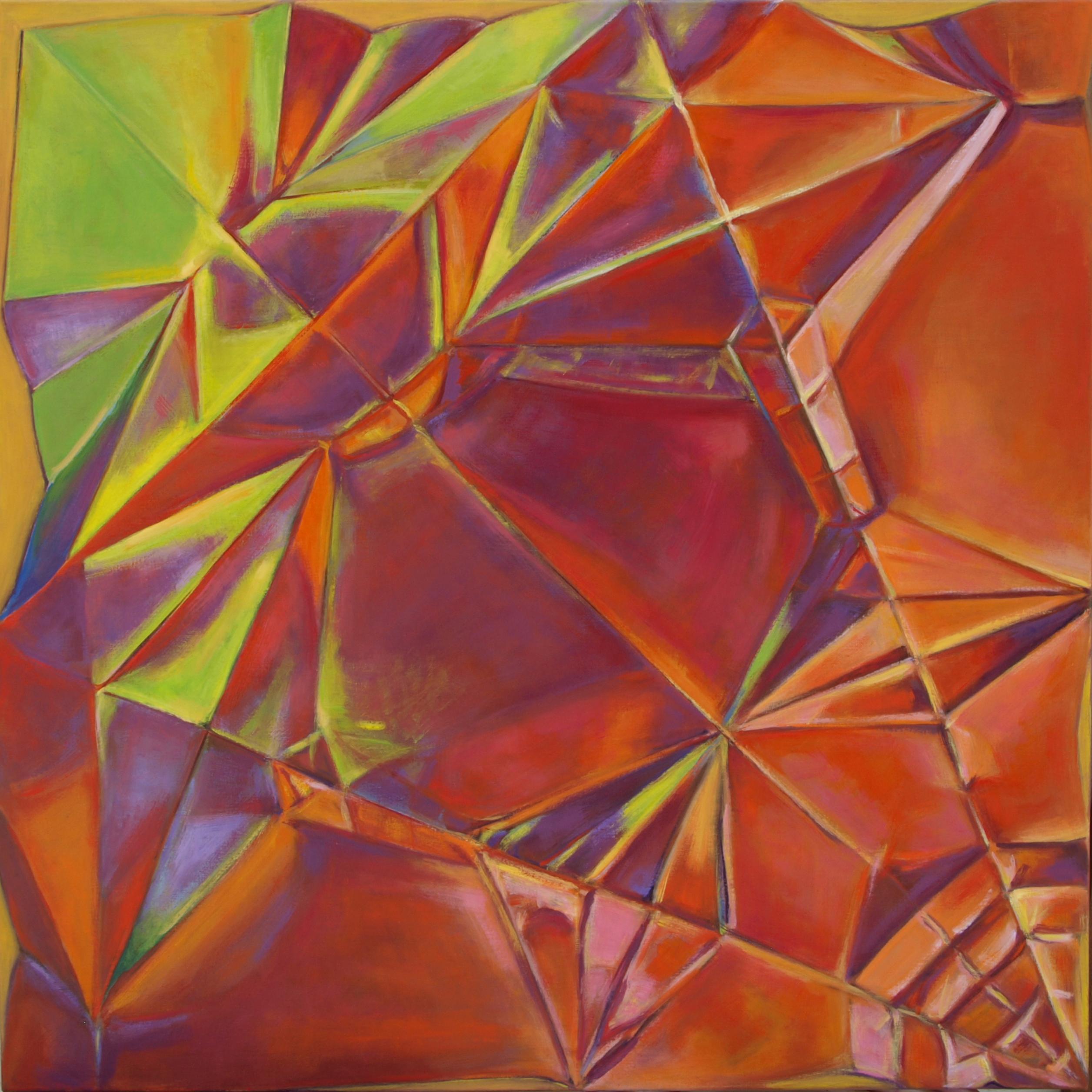 Chun Hui Pak Animal Painting - Year of the Dog, abstract geometric origami oil painting