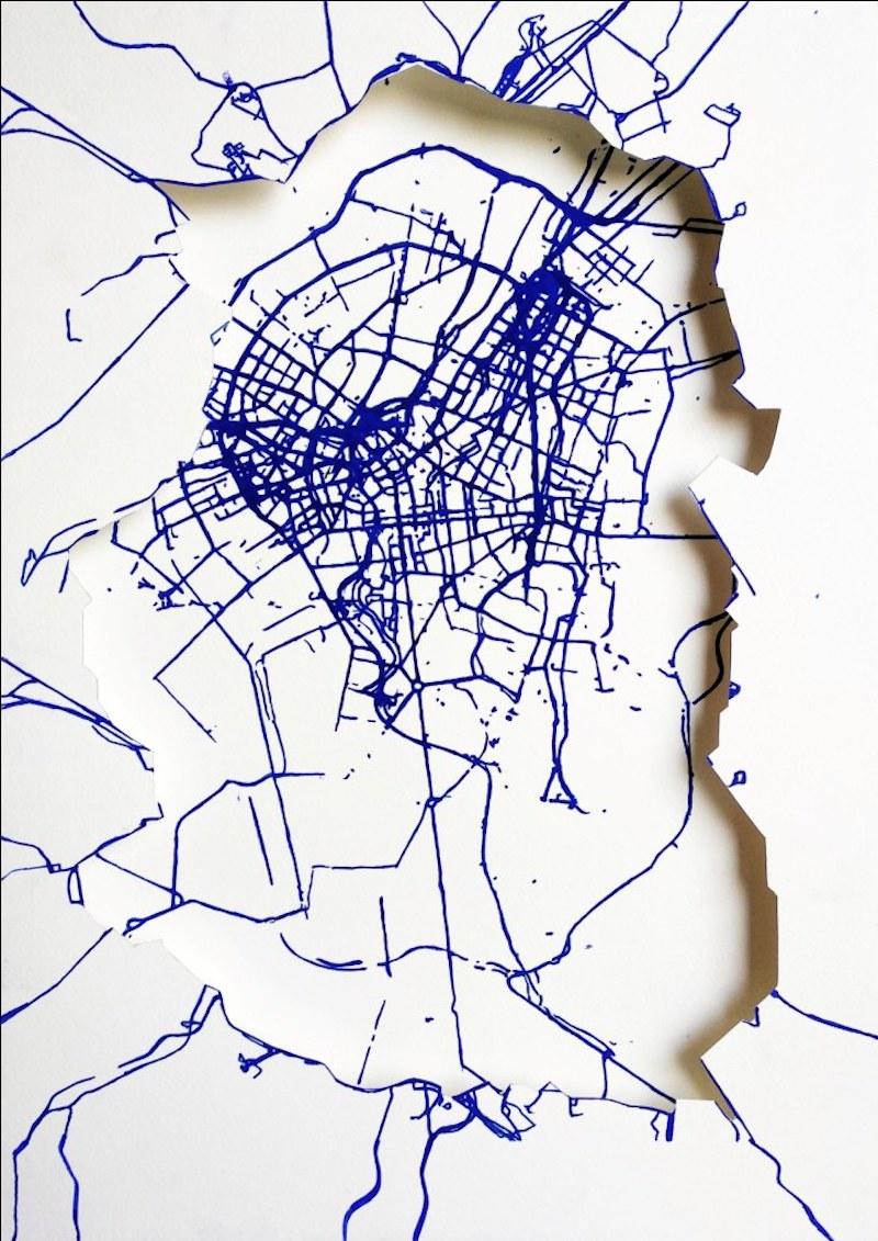Jignesh Panchal Abstract Painting - Untitled Indigo painting/ 3-D drawing on hand cut paper