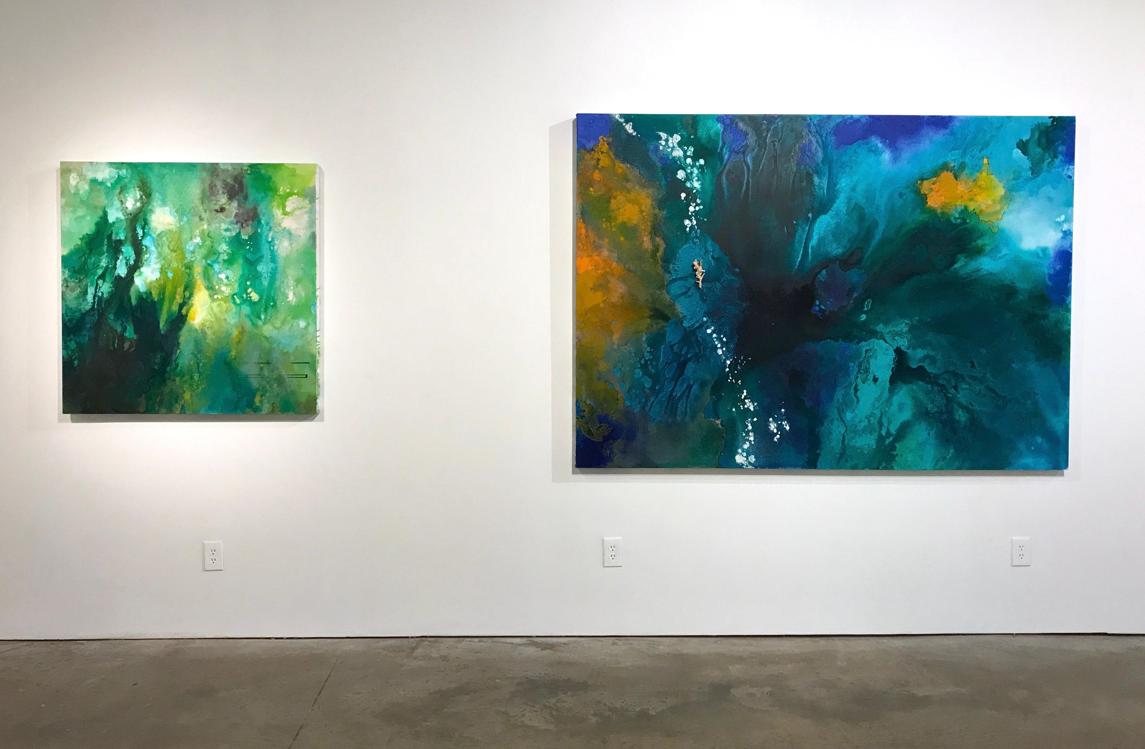 This gorgeous painting by Diane Burko is inspired by snorkeling the Great Barrier Reef of Australia and observing the impact and life cycle of the largest coral reef. This is the monumental artwork in the 