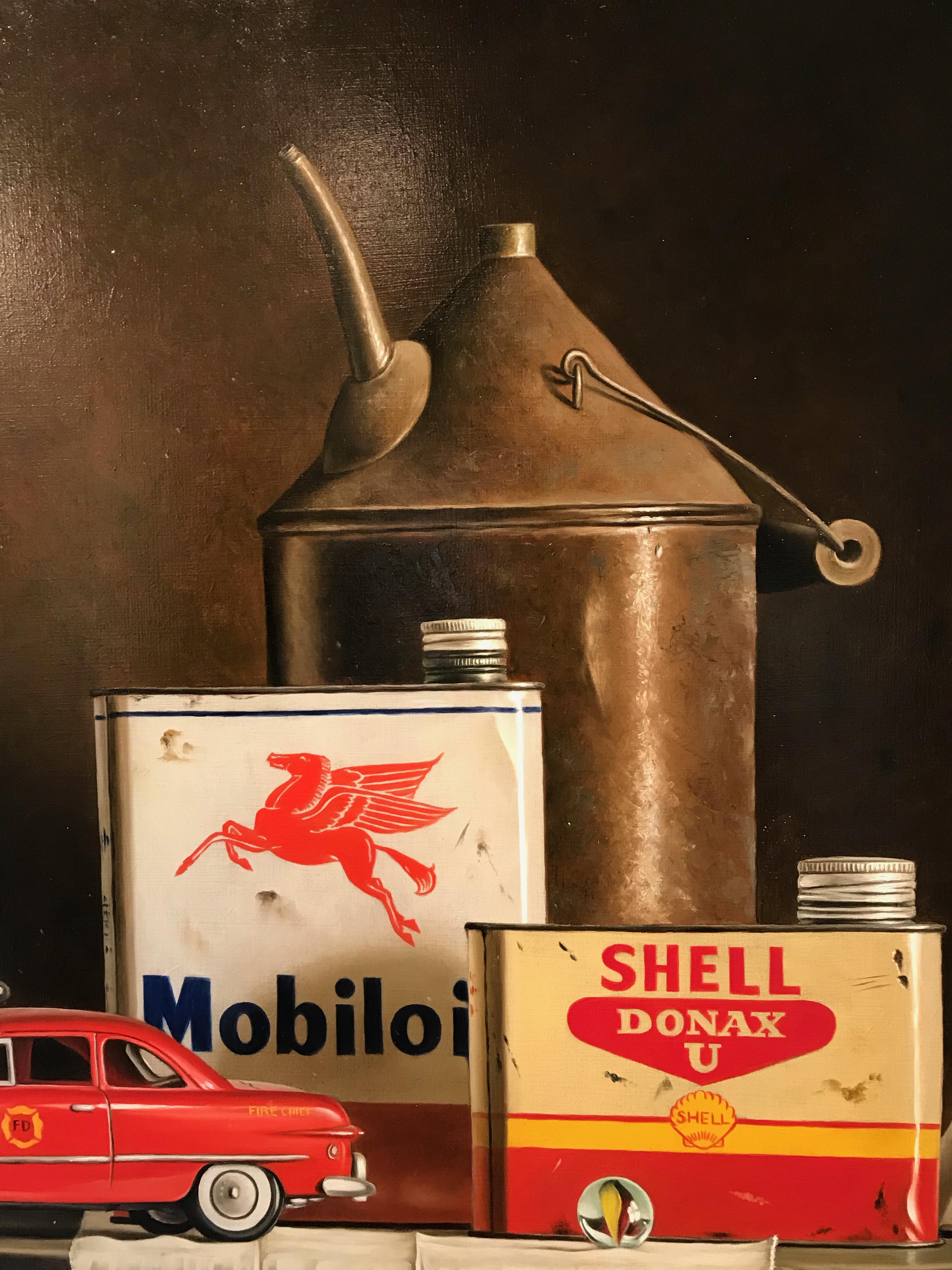 Cityscape with Oil Tins - Black Still-Life Painting by Stefaan Eyckmans