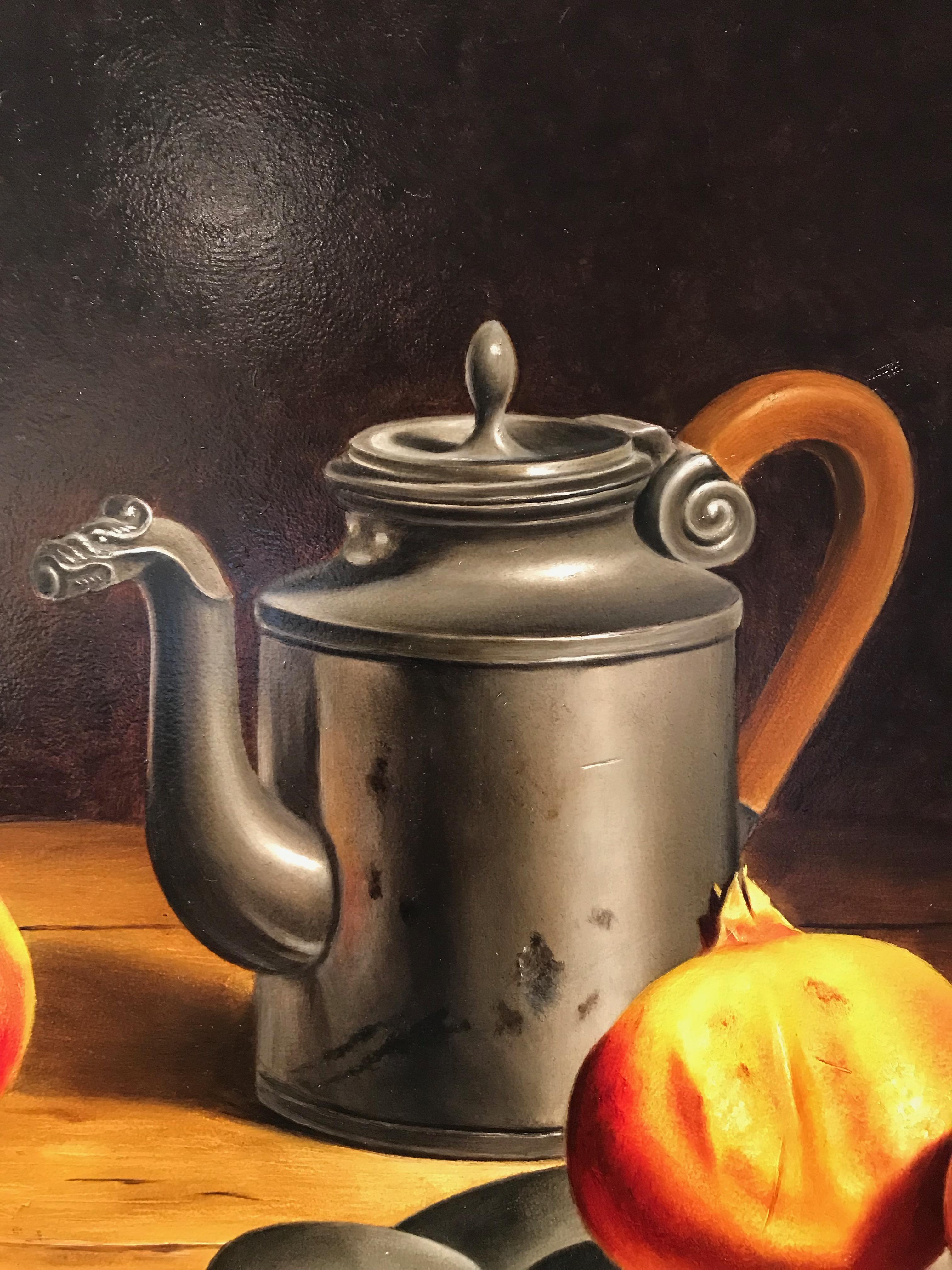 Coffee Mill and Westerwald Jug - Black Still-Life Painting by Stefaan Eyckmans