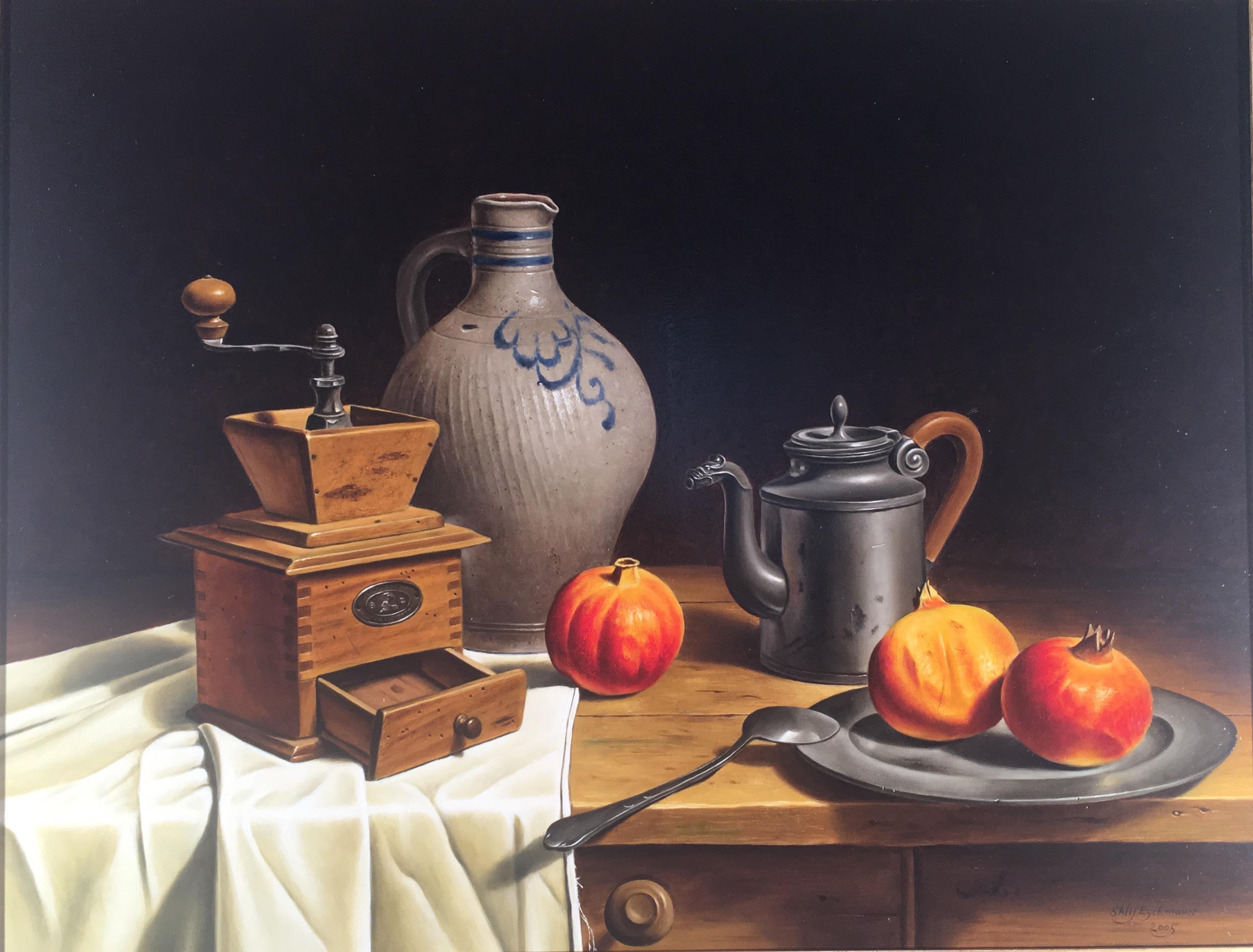 Coffee Mill and Westerwald Jug - Painting by Stefaan Eyckmans
