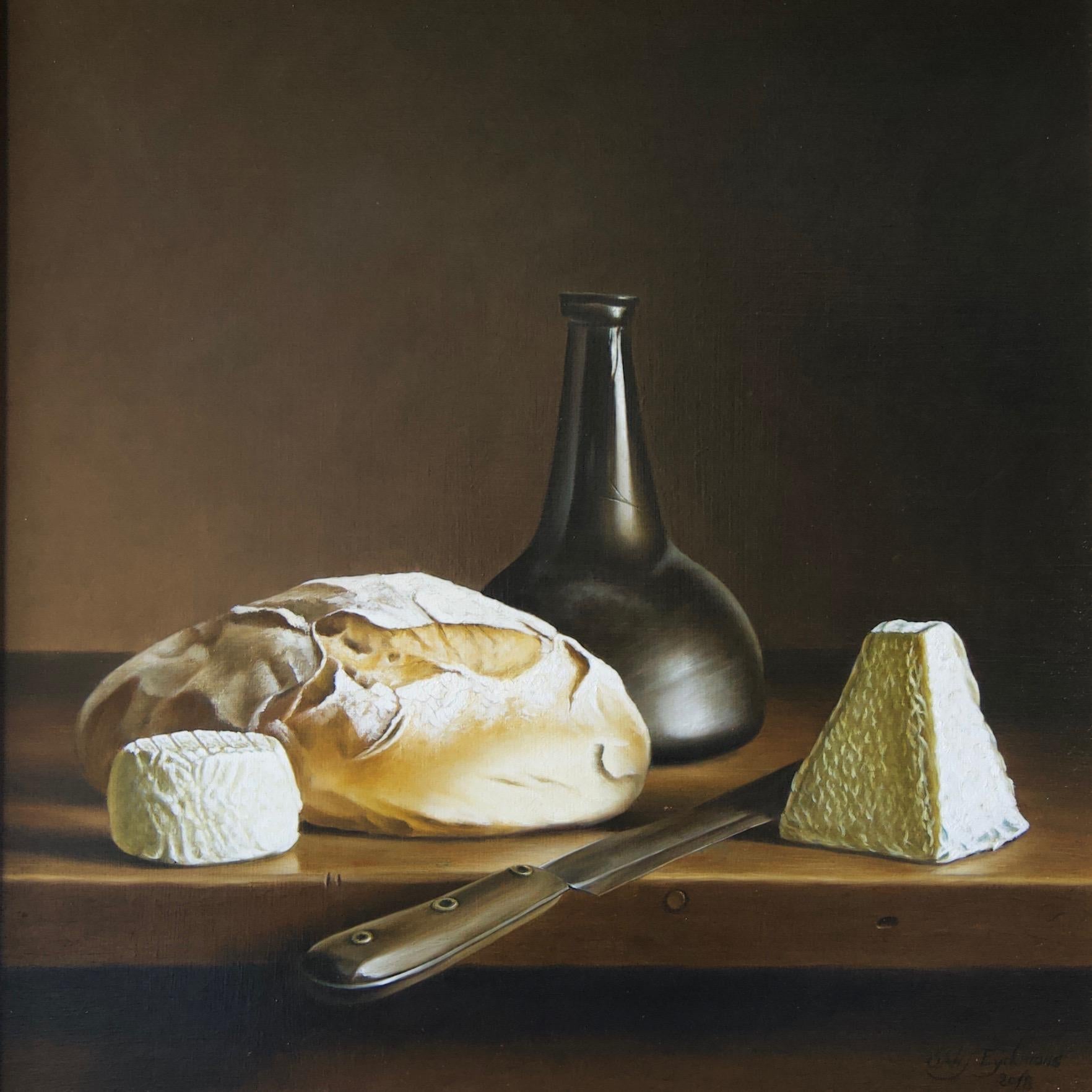 Bread and French Goat Cheese - Painting by Stefaan Eyckmans