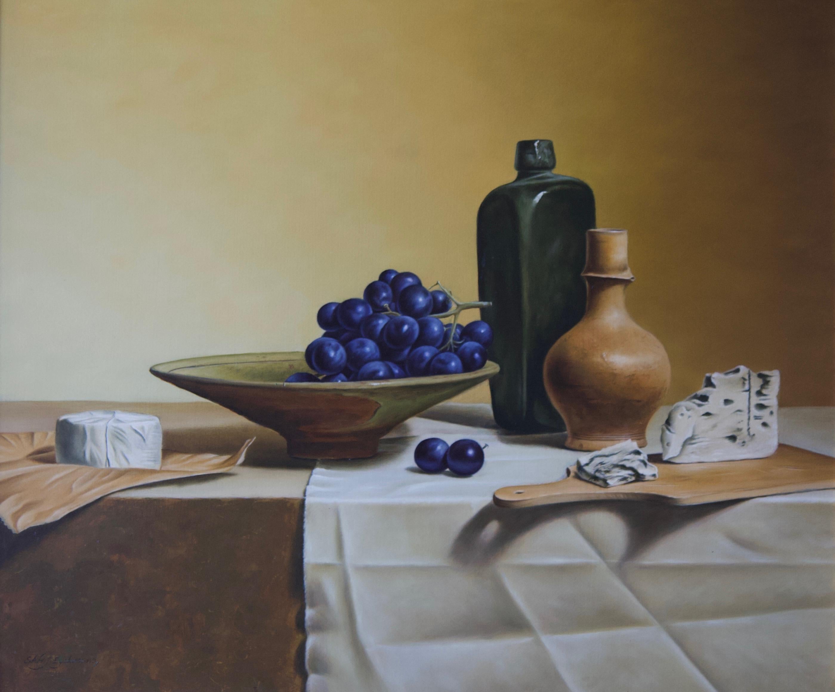 Grapes and French Cheese - Painting by Stefaan Eyckmans