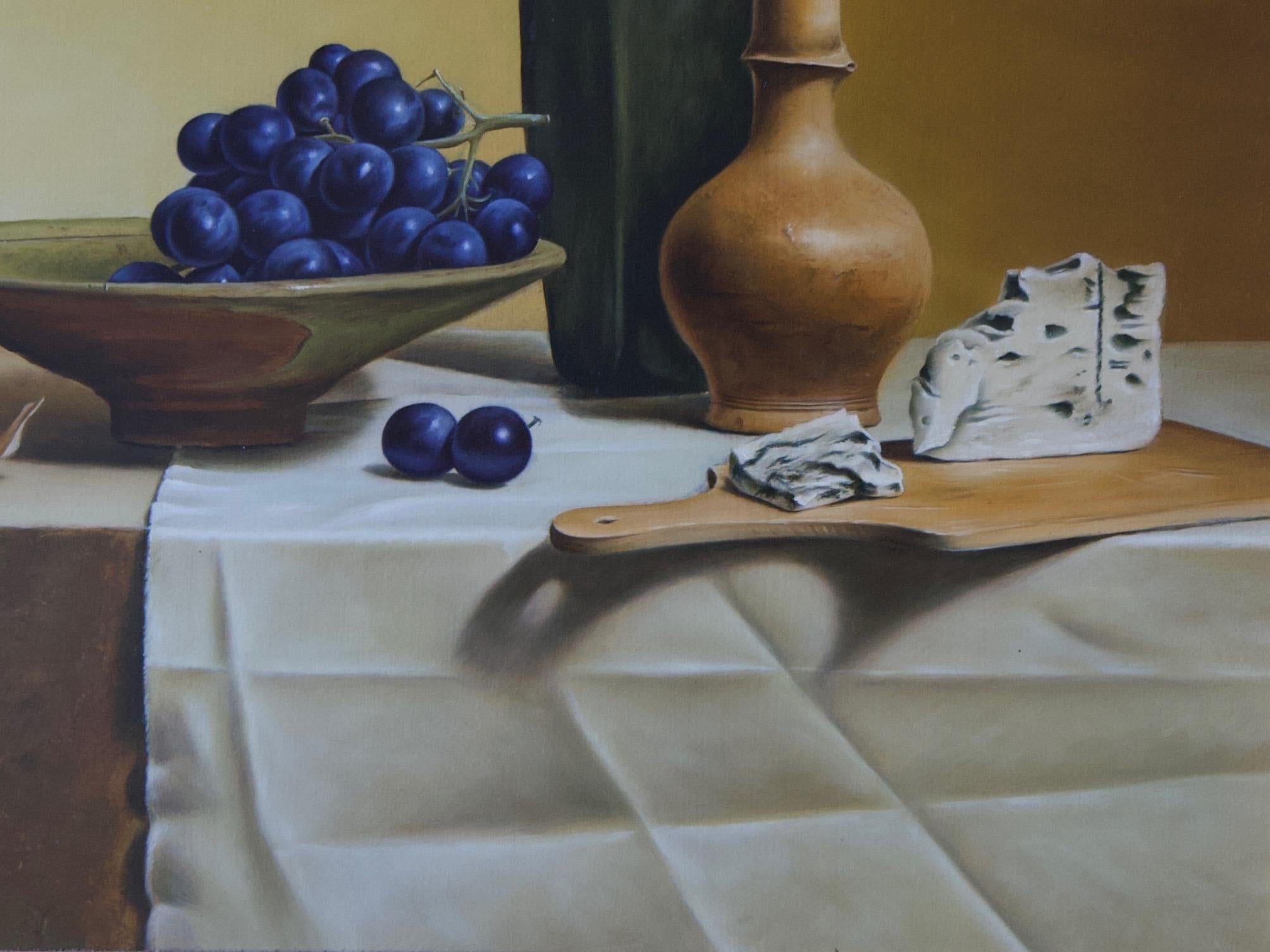 Grapes and French Cheese - Realist Painting by Stefaan Eyckmans