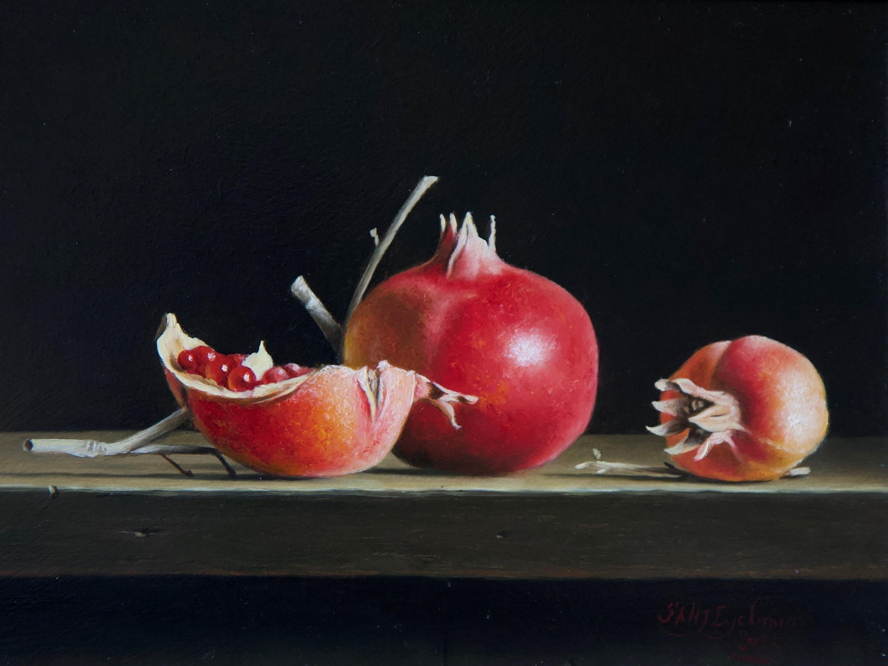 Pomegranates - Black Still-Life Painting by Stefaan Eyckmans