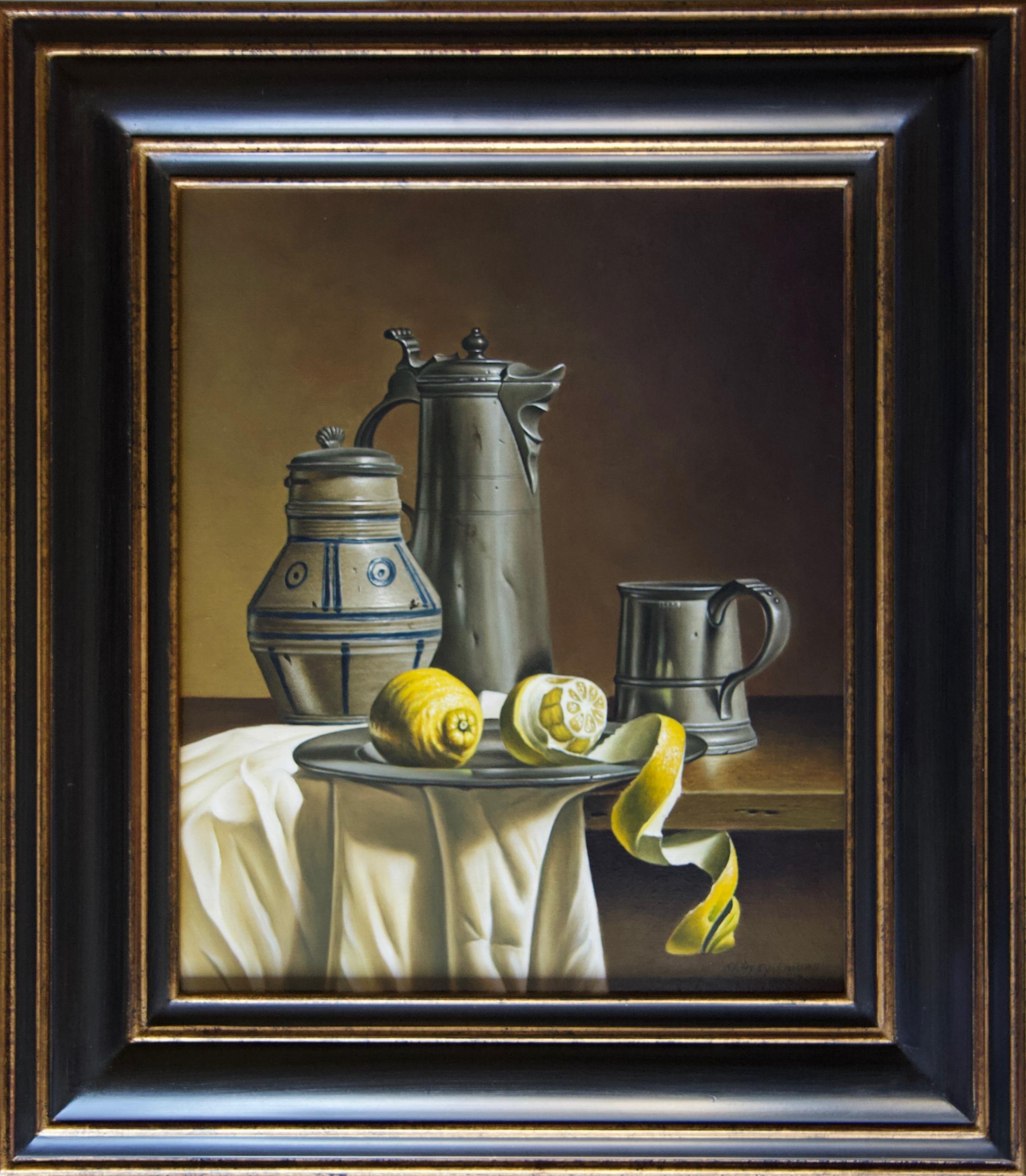 Stefaan Eyckmans Still-Life Painting - Pewter and Lemons
