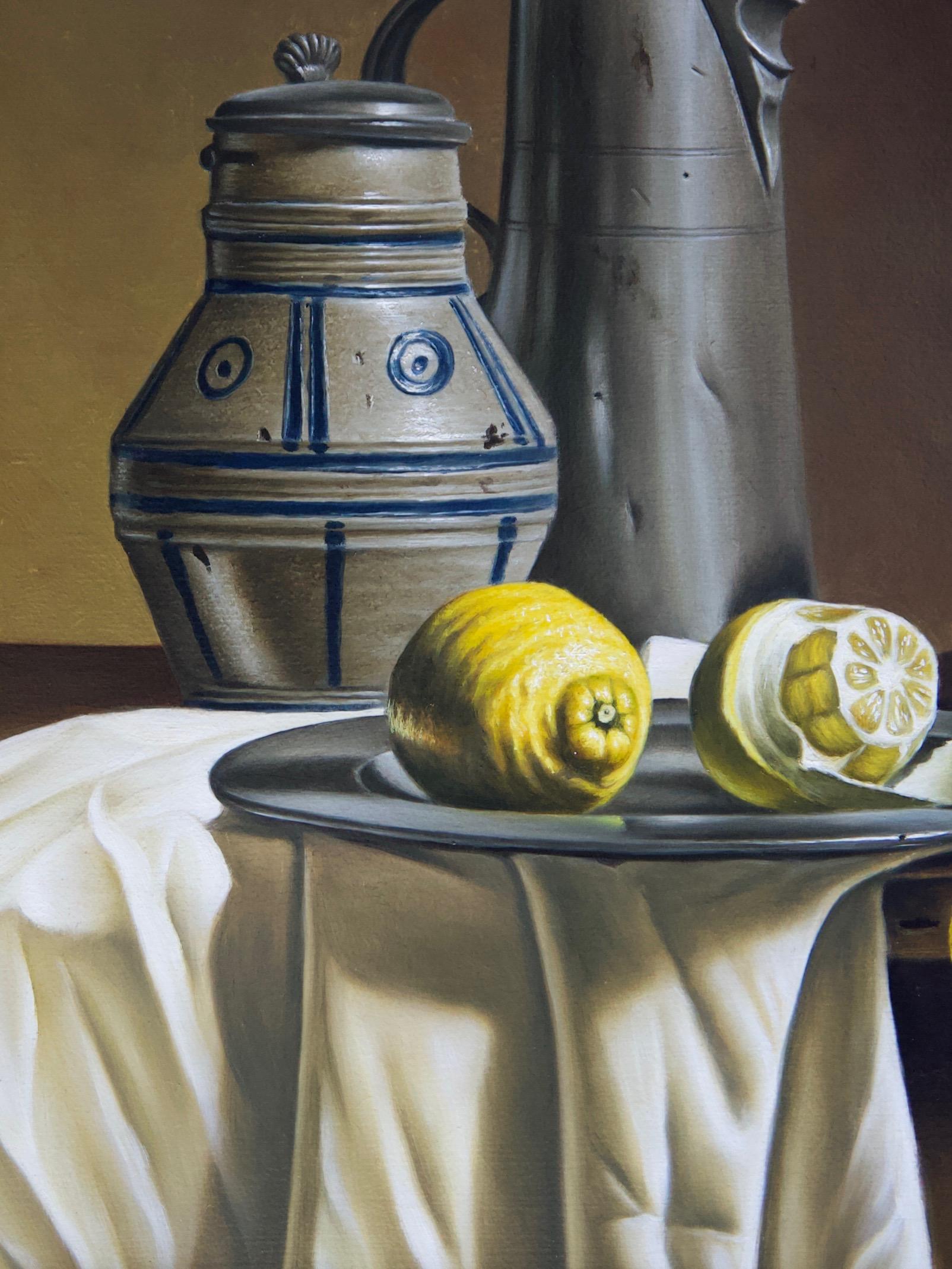 Étain et citrons - Réalisme Painting par Stefaan Eyckmans