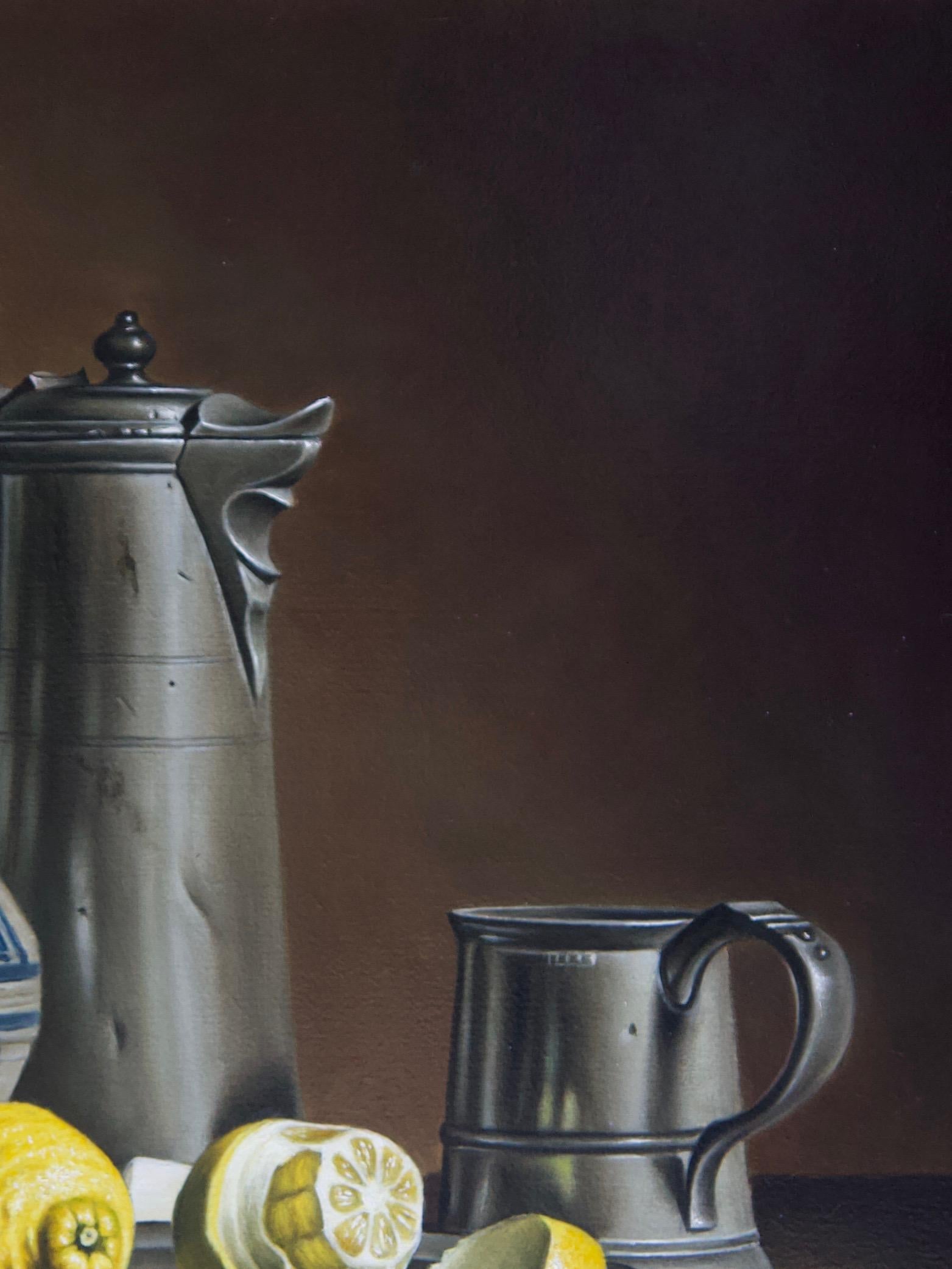 Pewter and Lemons - Realist Painting by Stefaan Eyckmans