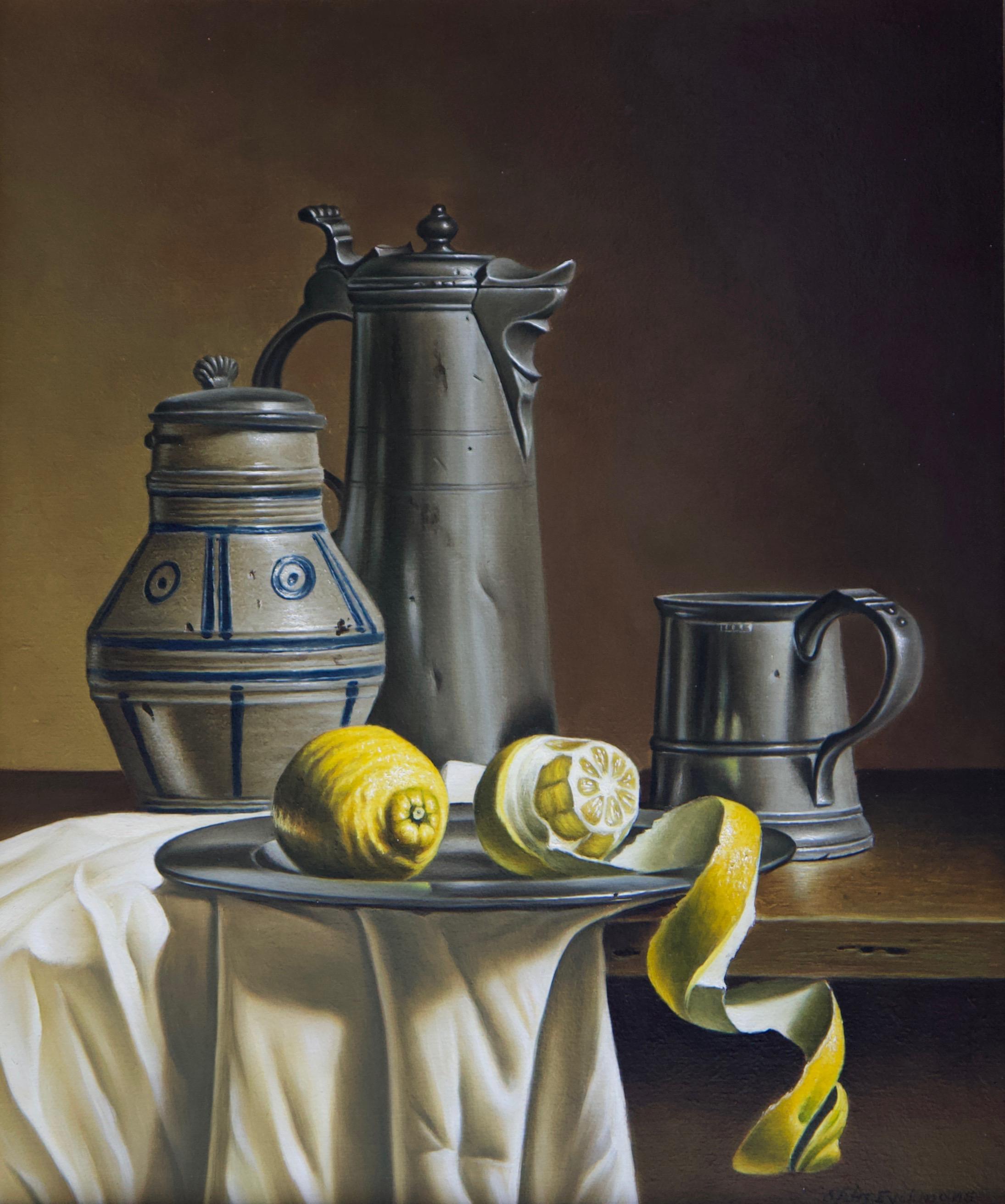 Pewter and Lemons - Painting by Stefaan Eyckmans