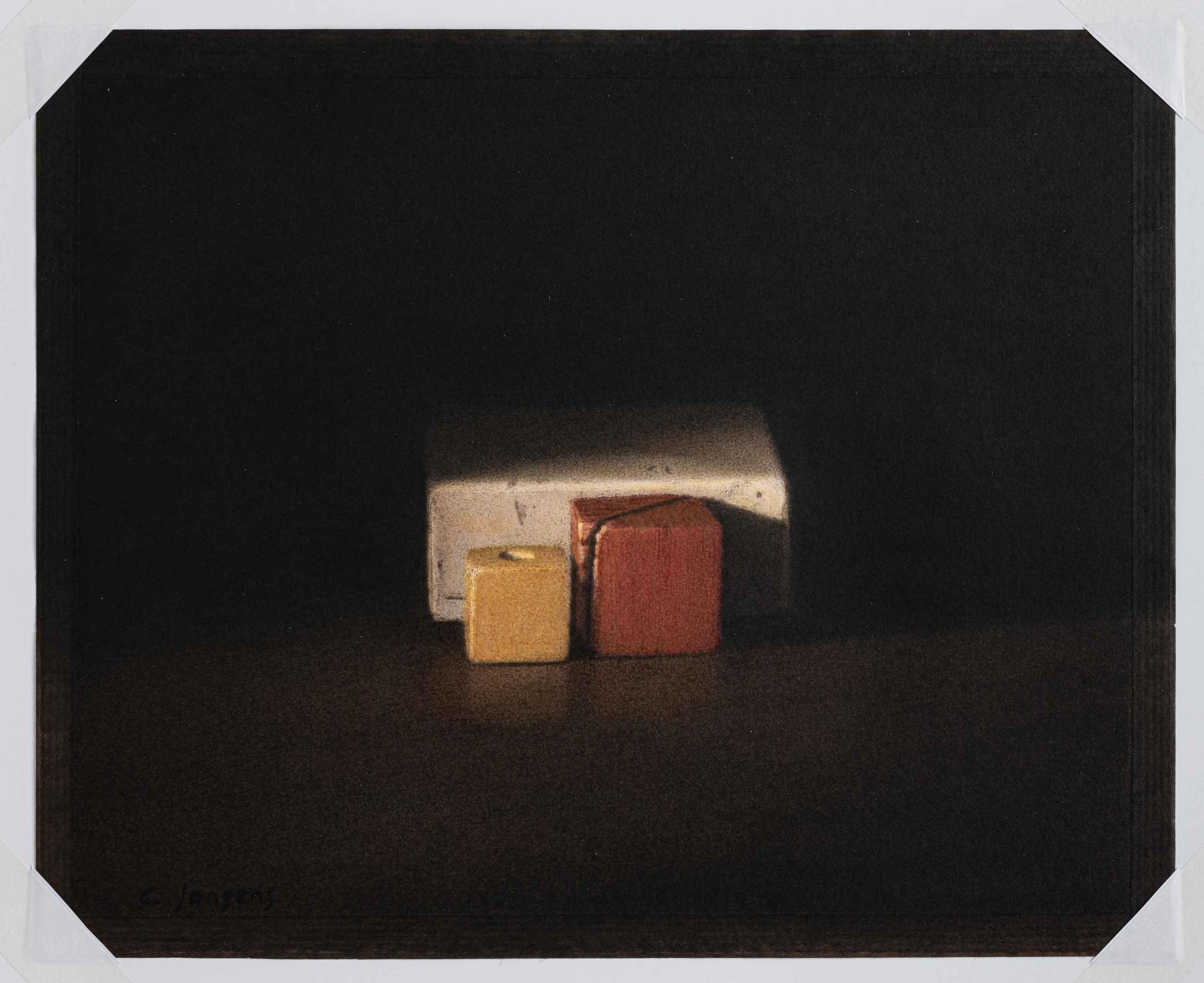 Cube Jaune, Cube Rouge - Black Still-Life by Catherine Jansens
