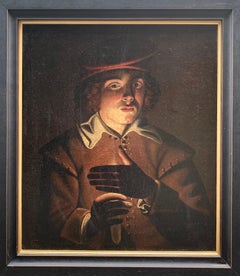 Joven soldado con una vela, óleo sobre lienzo atribuido a Wolfgang Heimbach
