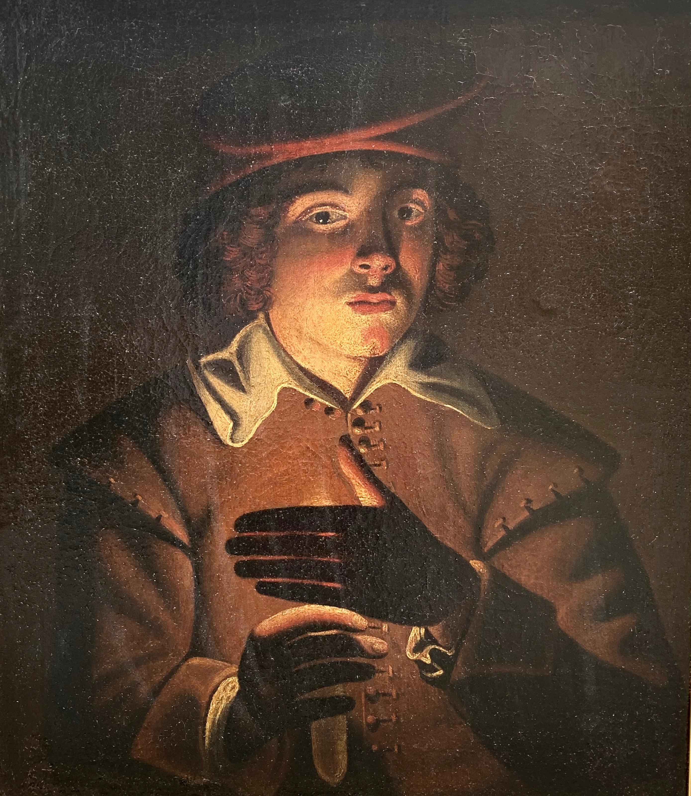 Young Soldier mit einem Kerzenleuchter, Öl auf Leinwand, Wolfgang Heimbach zugeschrieben 1