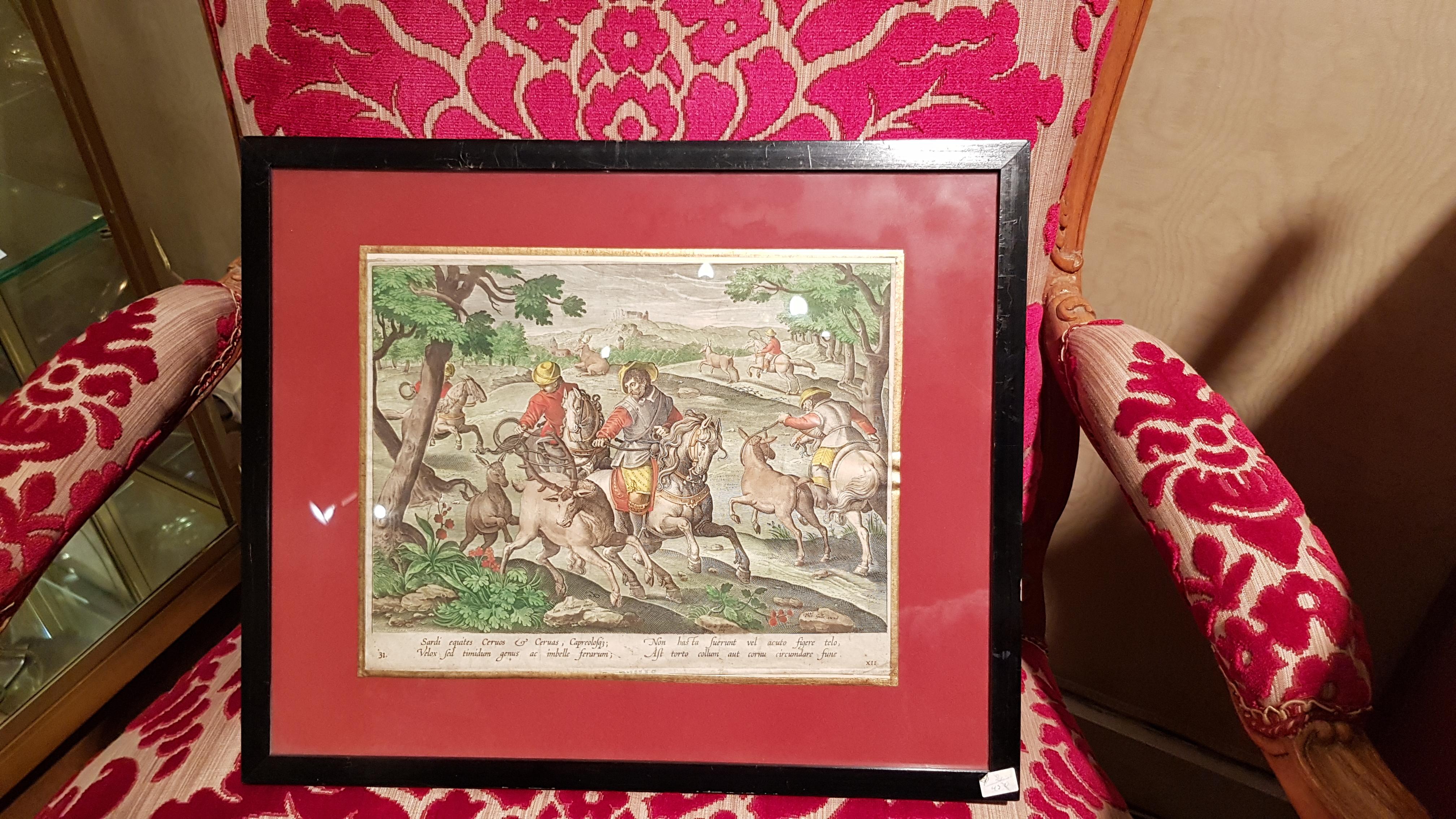 Engraving Hunting: Deer Hunting With Lasso - Renaissance Art by Jan Van der Straeten