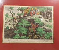 Gravure de chasse : Ibex de chasse avec serpents