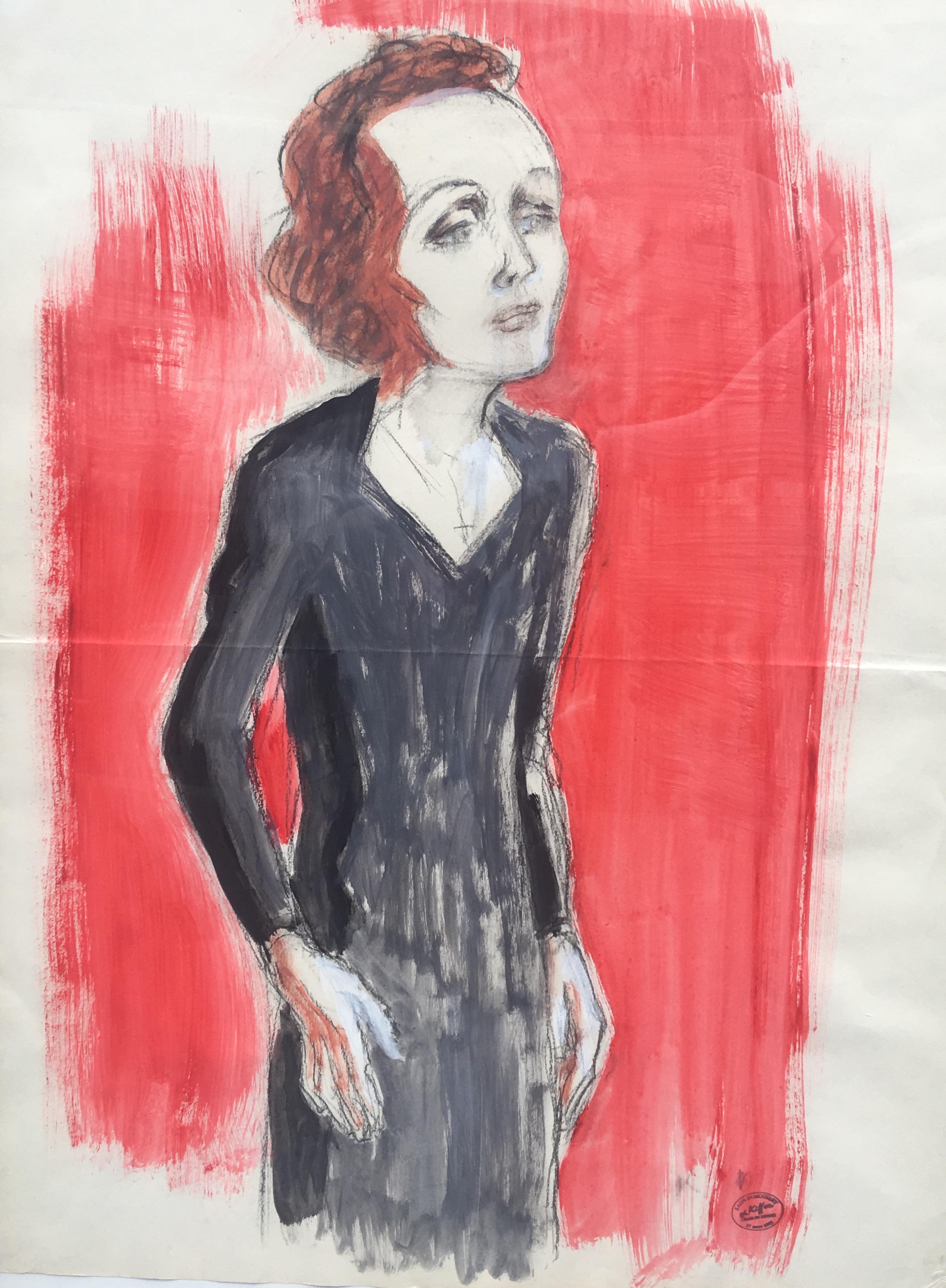 Edith Piaf auf der Bühne Aquarell signiert Charles Kiffer um 1935