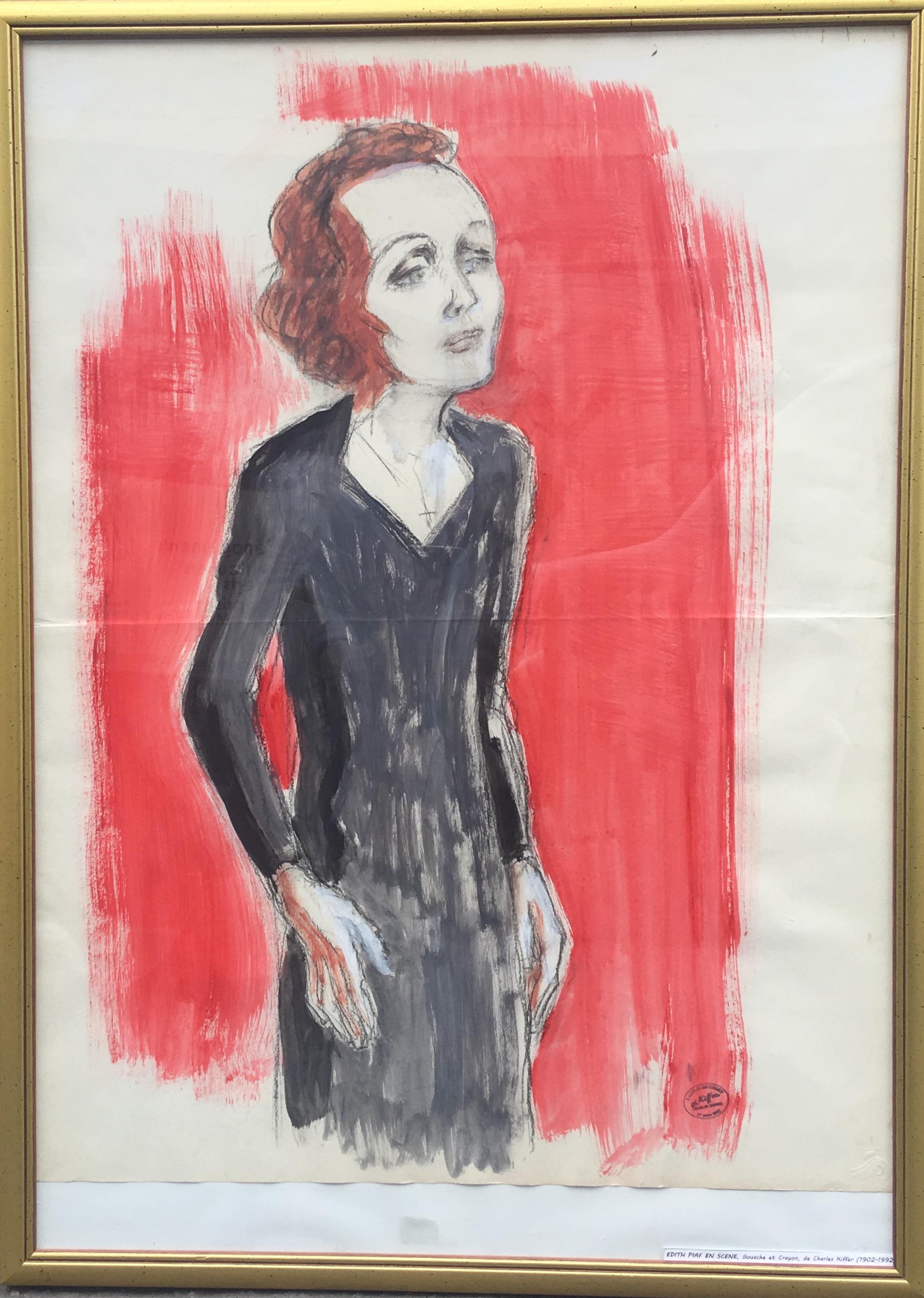Edith Piaf on stage watercolor and pencil on paper, mongrammed K for Charles Kiffer (1902-1992), Workshop stamp.

Charles Kiffer is well known for his figures, paintings, prints, posters, almost all devoted to theater, music hall and circus.

From