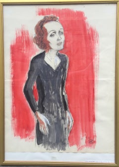 Edith Piaf On Stage Watercolor signed Charles Kiffer circa 1935