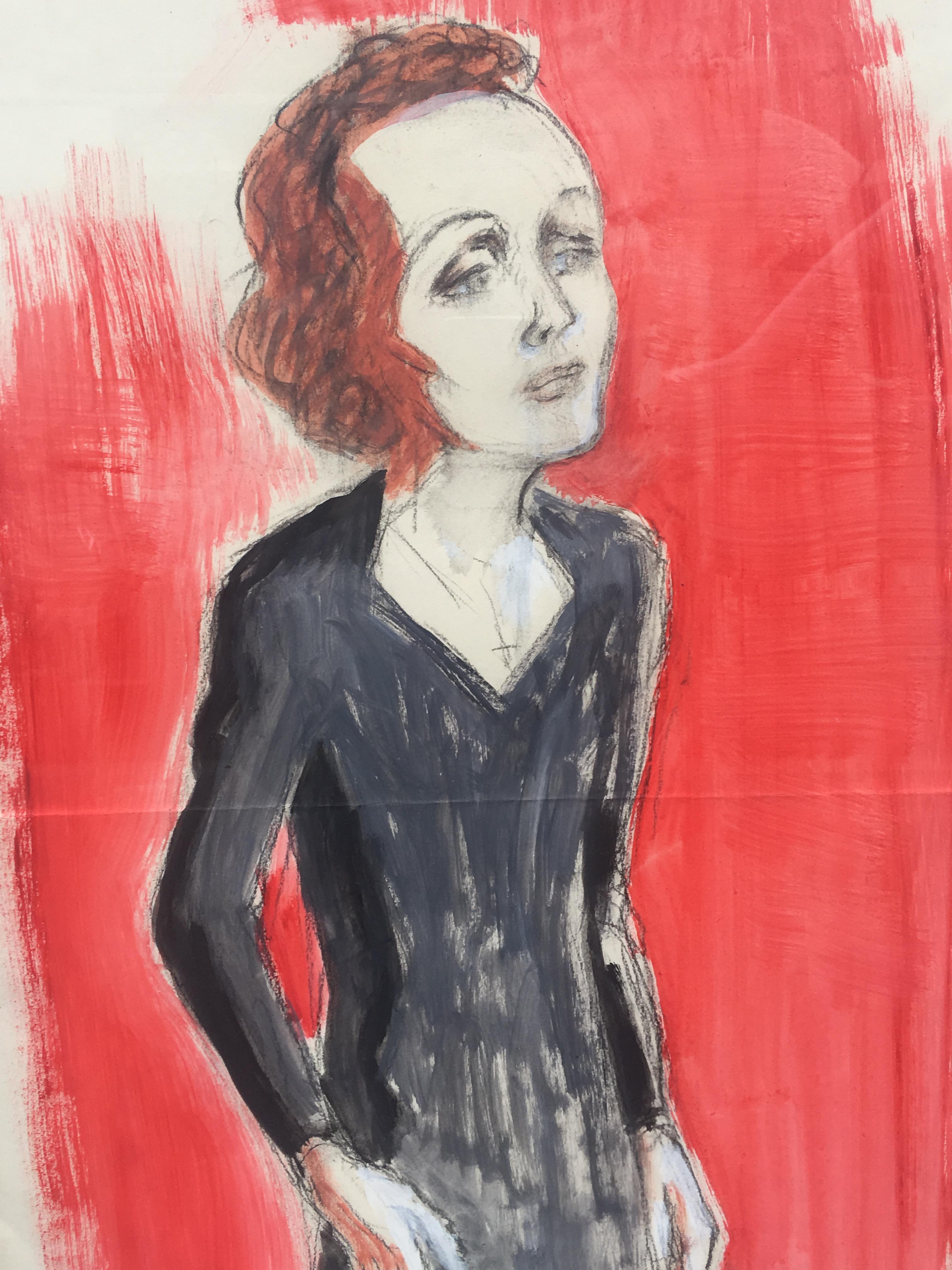 Edith Piaf On Stage Watercolor signed Charles Kiffer circa 1935 For Sale 5