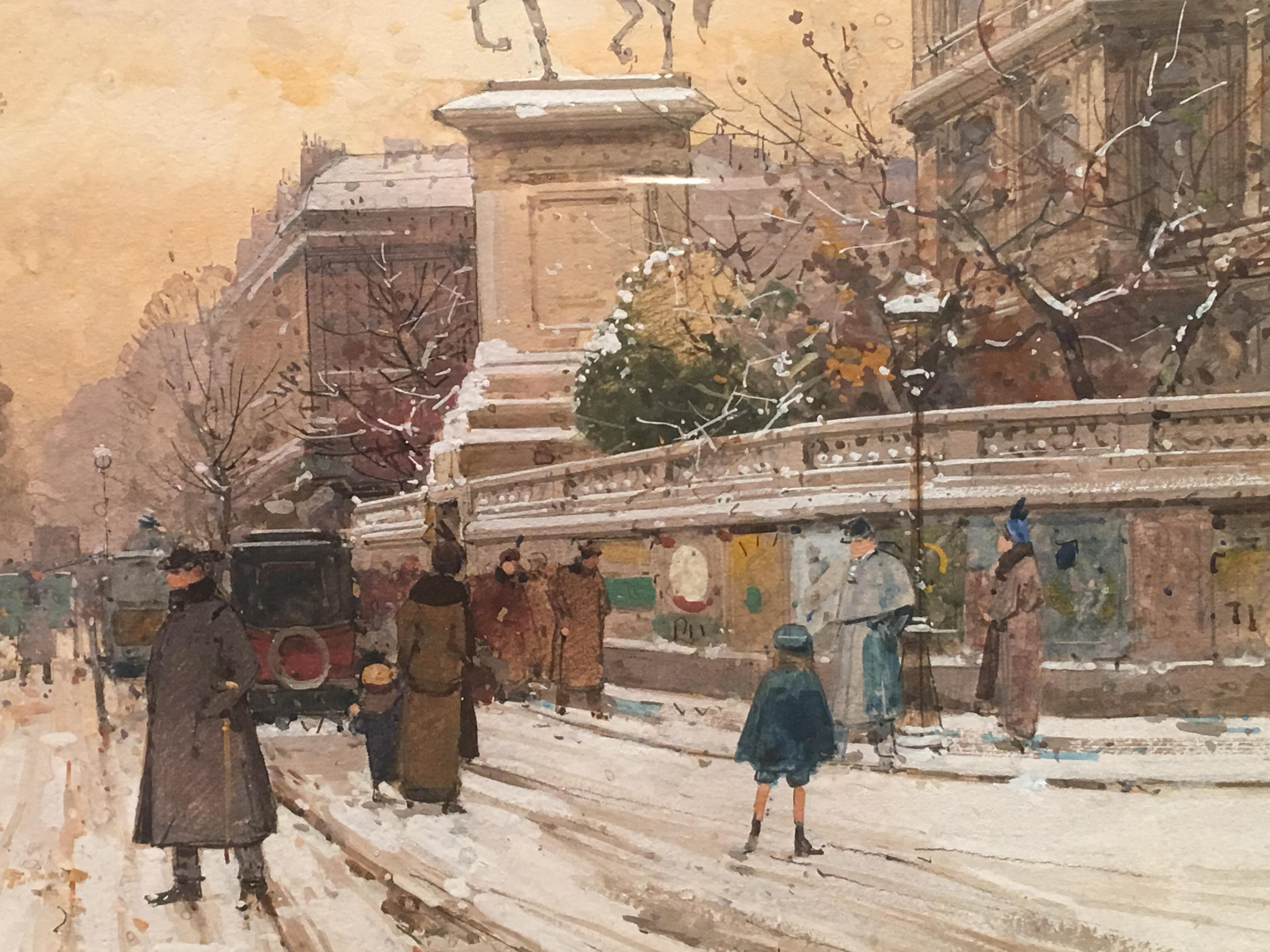 The Paris Hotel de Ville , Watercolor signed Signed E. Galien Laloue, circa 1920 - Academic Art by Eugene Galien-Laloue