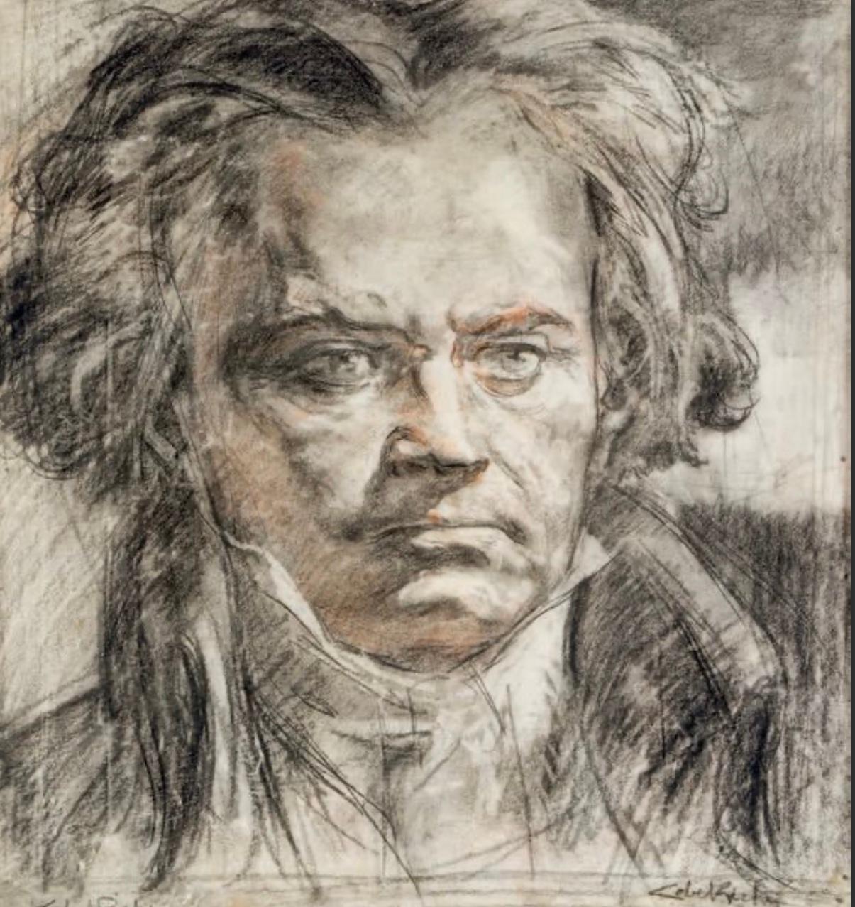 Portrait of Beethoven Charcoal On Paper Signed Alméry Lobel Riche - Art by Alméry Lobel Riche 