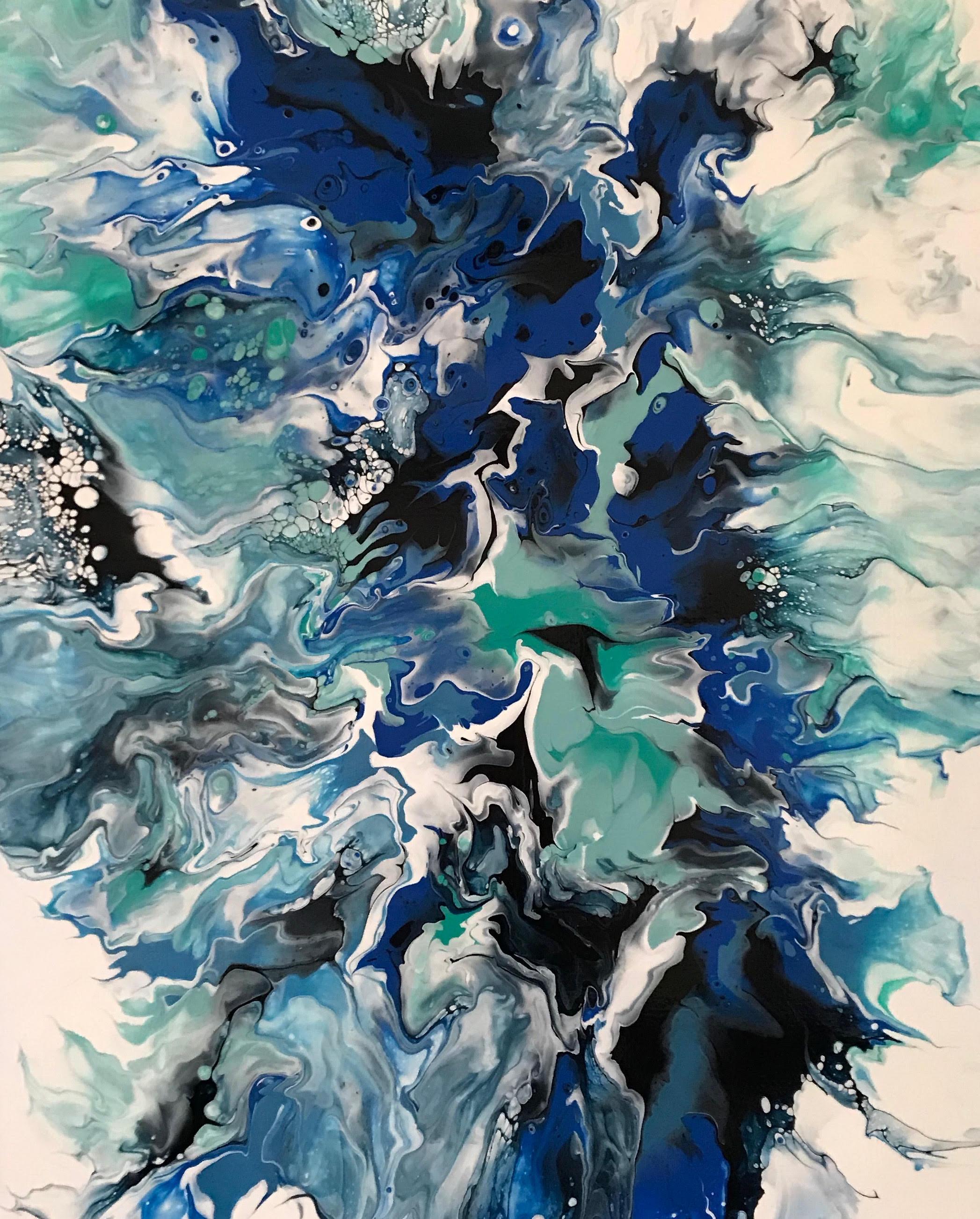 Henriette Heiny Abstract Painting – Dynamic Blues