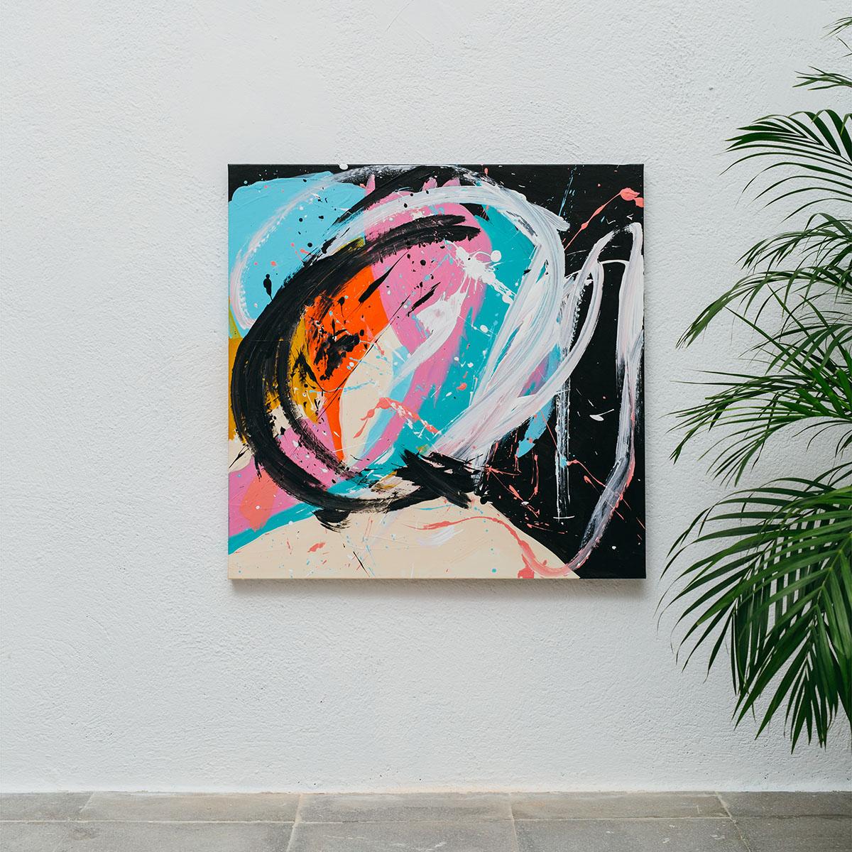 Manu - Abstract Expressionist Painting, Contemporary, Art, Black, Pink Morro For Sale 1
