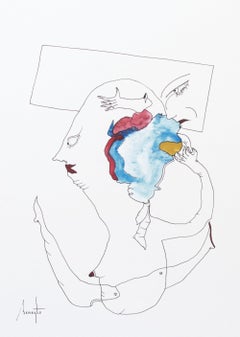 Personajes Postistas 02 - Surrealist Painting, Ink on Paper, Antonio Beneyto