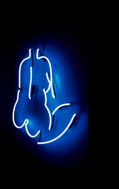 Thinking About It - Neon Wall Sculpture, Nude, Blue, Black, Art, Kim Anna Smith