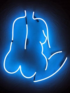 Thinking About It - Neon Wall Sculpture, Nude, Blue, Black, Art, Kim Anna Smith